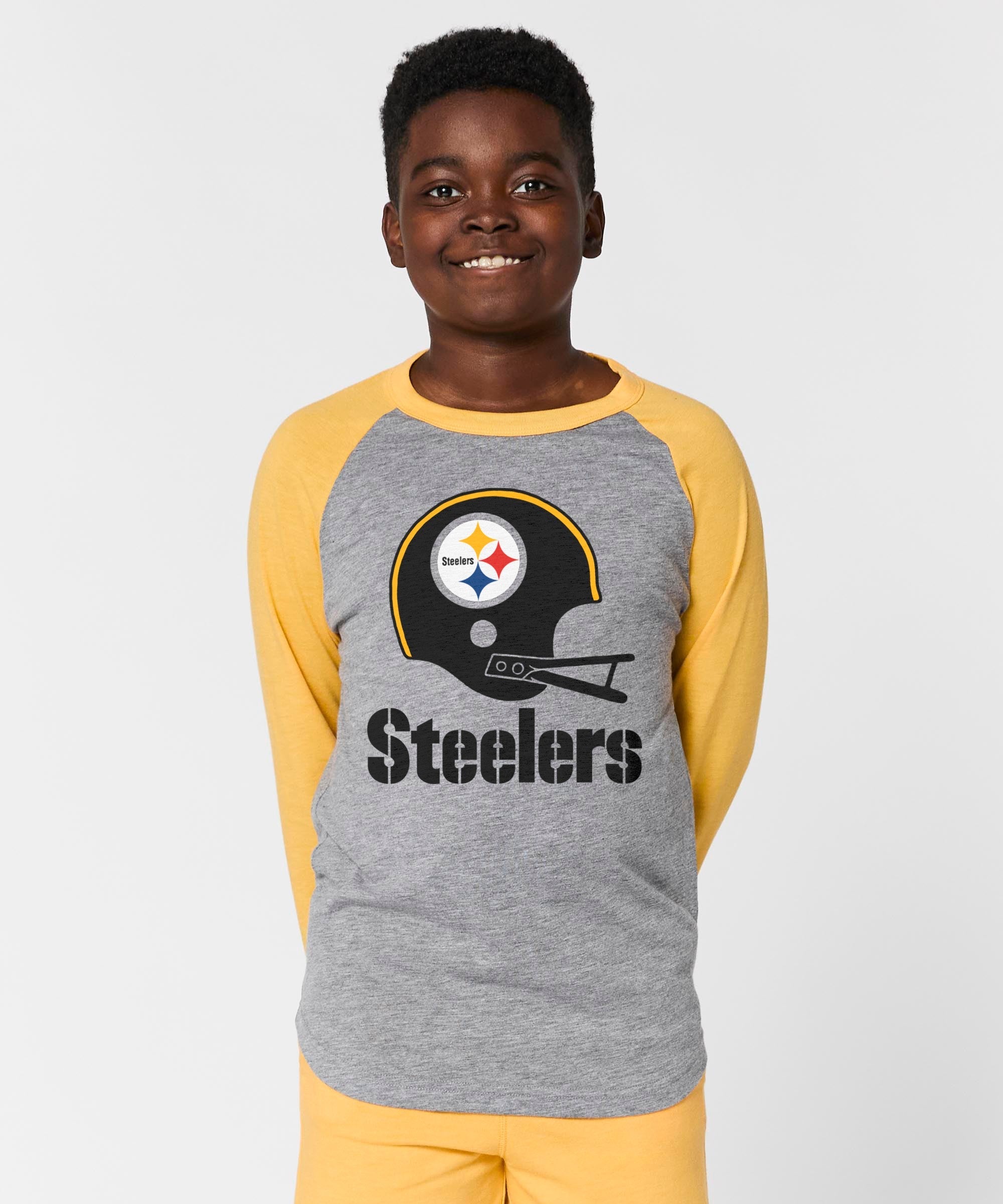 youth pittsburgh steelers big helmet raglan
