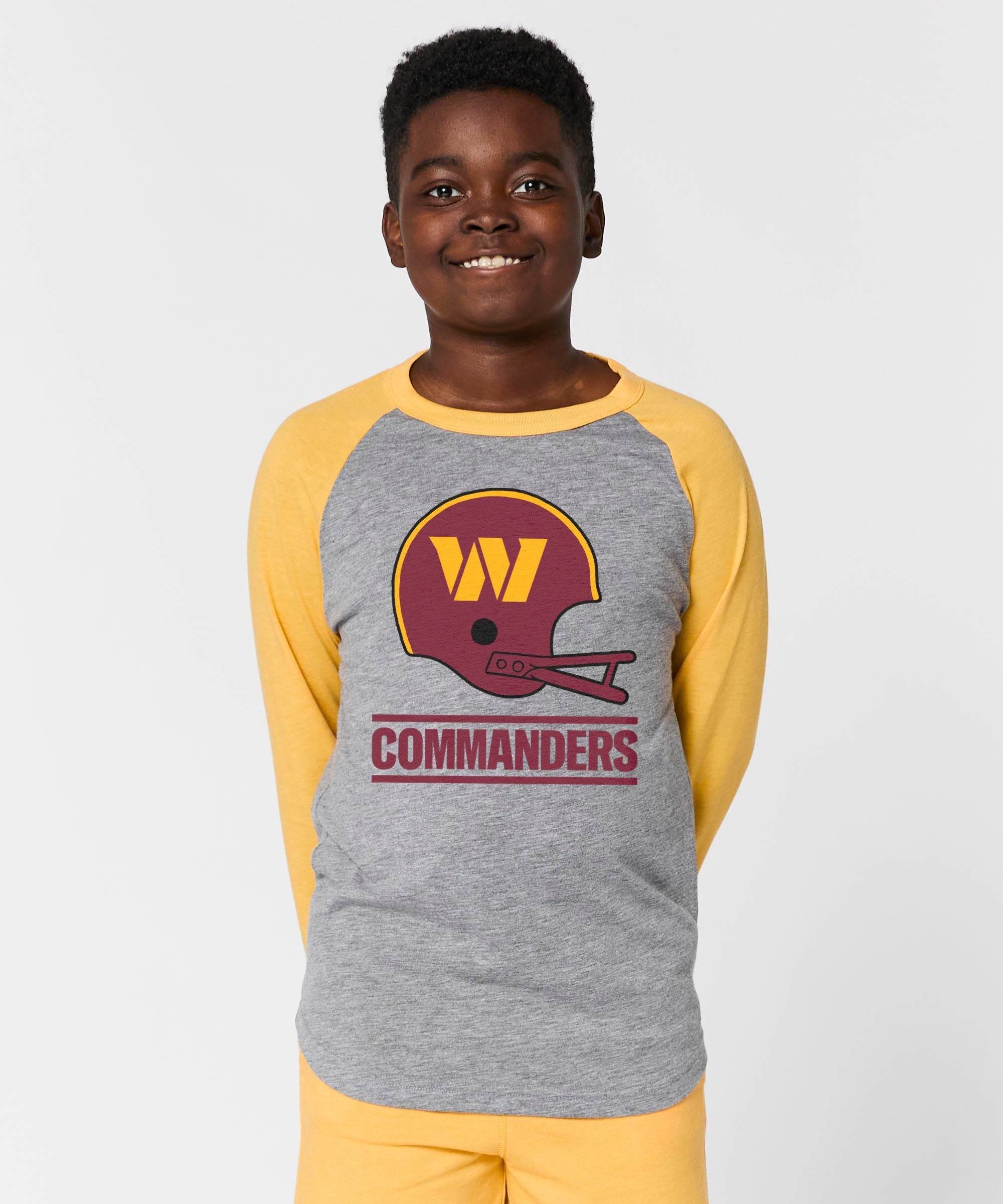 youth washington commanders big helmet raglan