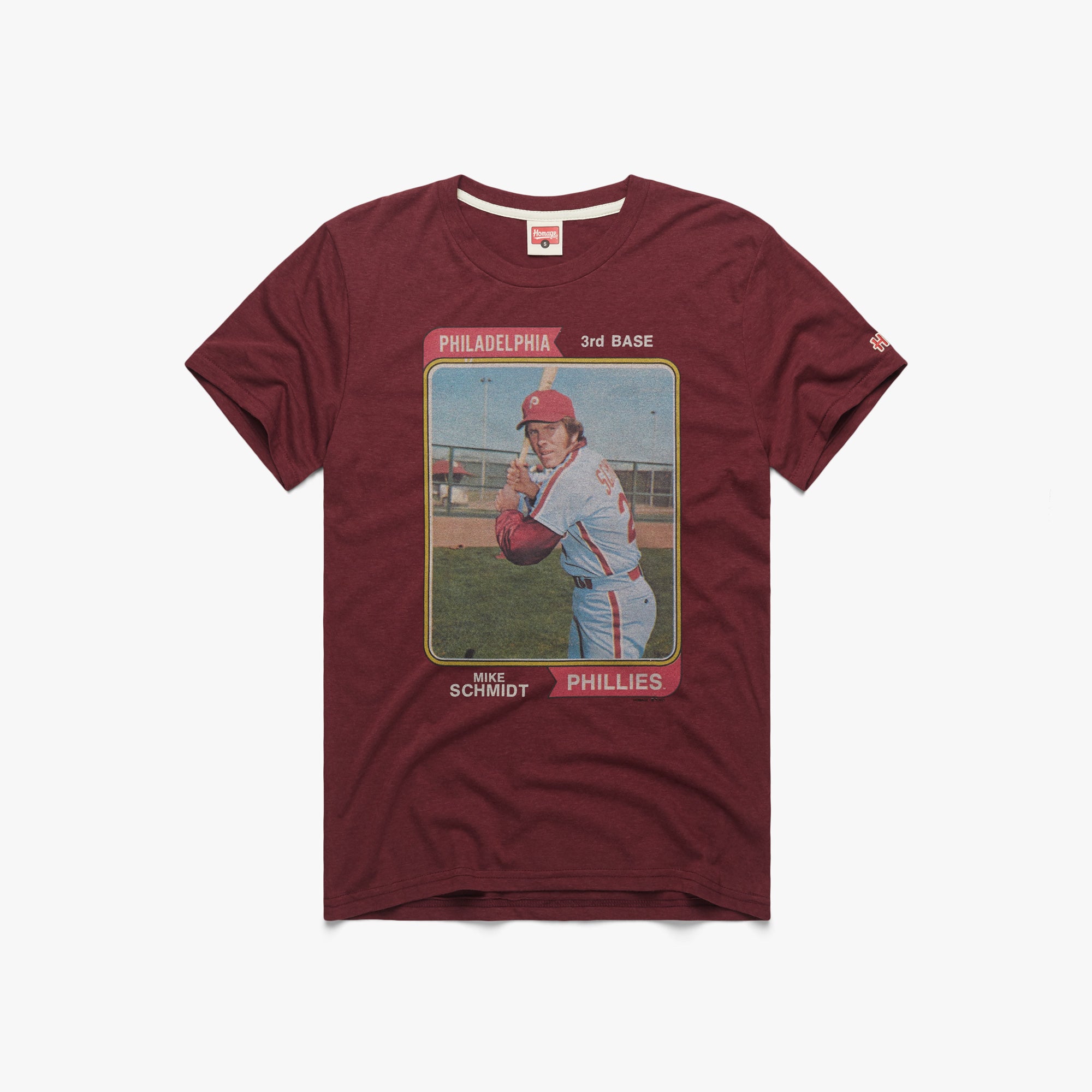 1974 Topps Baseball Mike Schmidt Phillies T-Shirt from Homage. | Wine | Vintage Apparel from Homage.