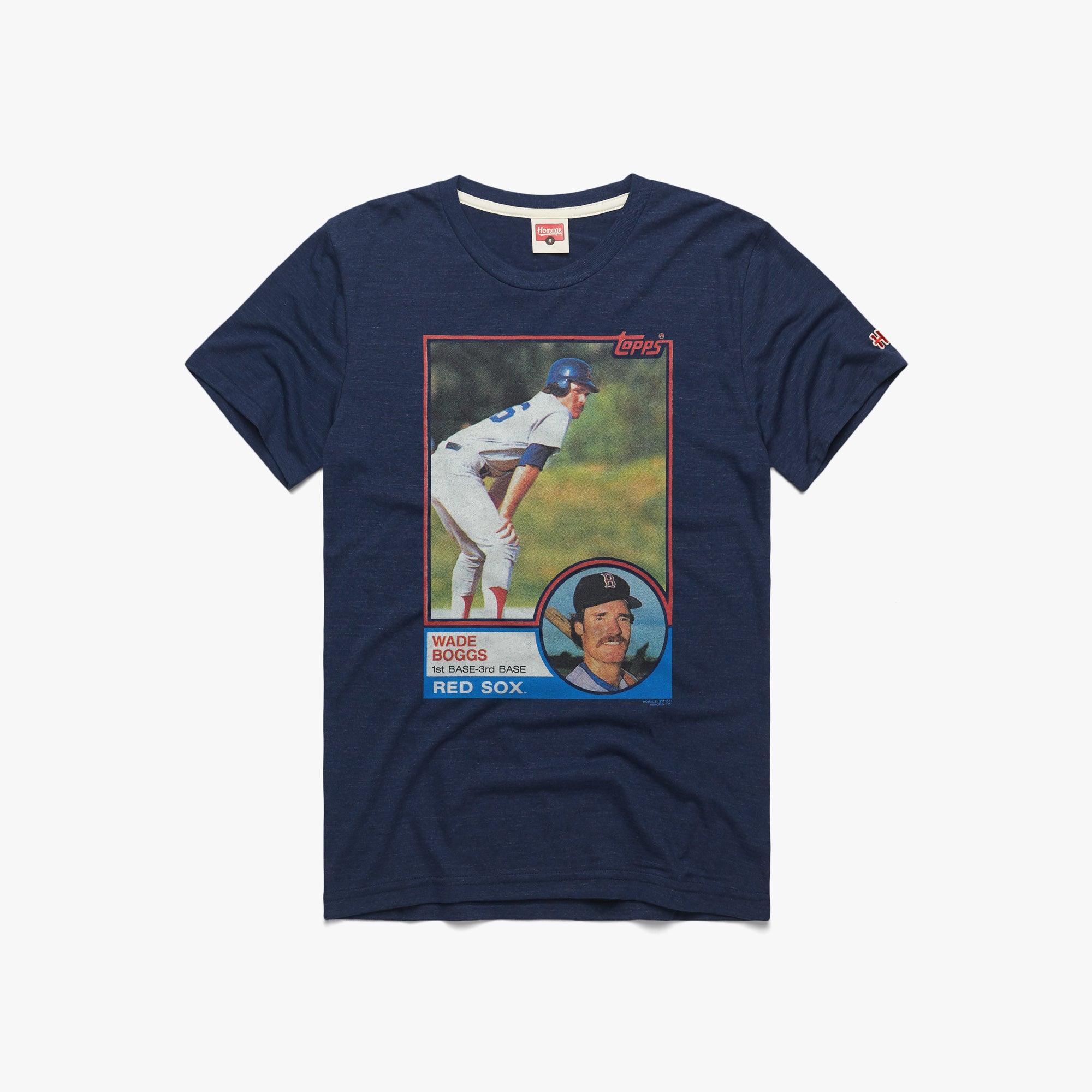 1983 Topps Rookie Wade Boggs Red Sox T-Shirt from Homage. | Navy | Vintage Apparel from Homage.