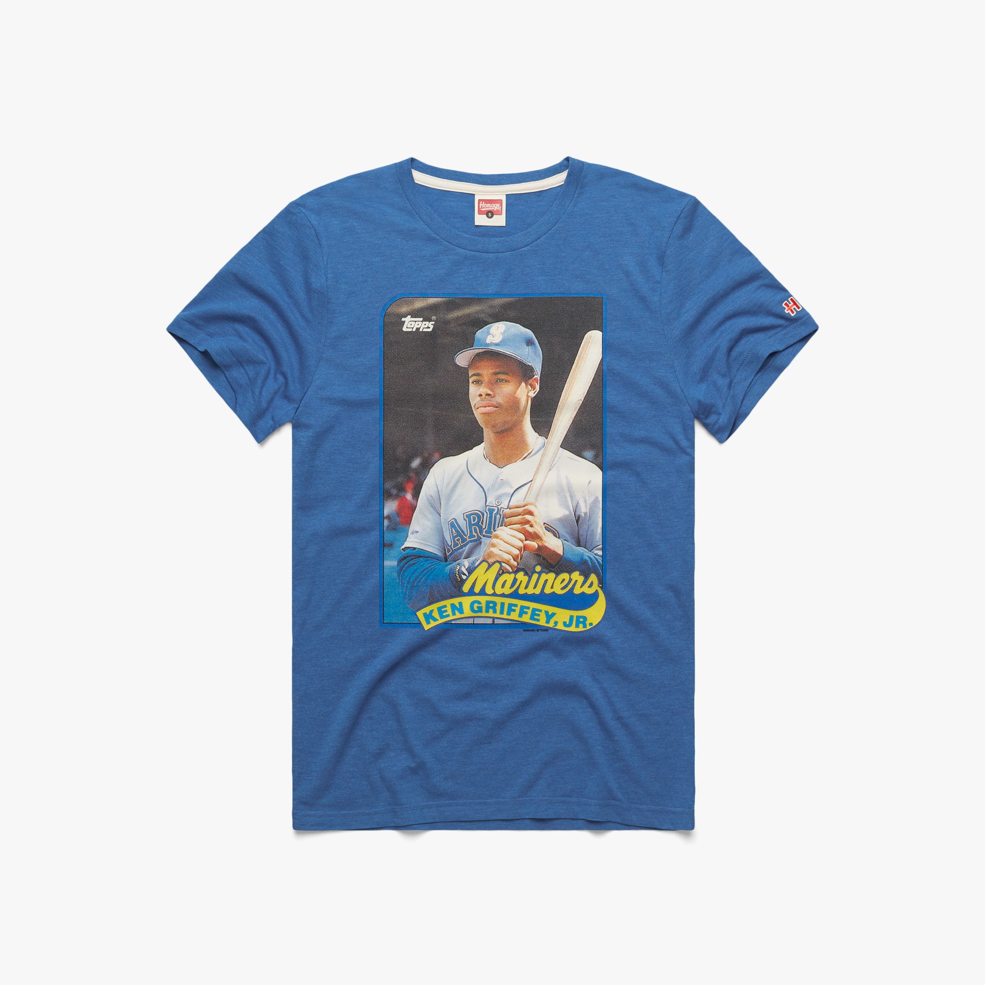 1989 Topps Baseball Ken Griffey Jr. Mariners T-Shirt from Homage. | Royal Blue | Vintage Apparel from Homage.