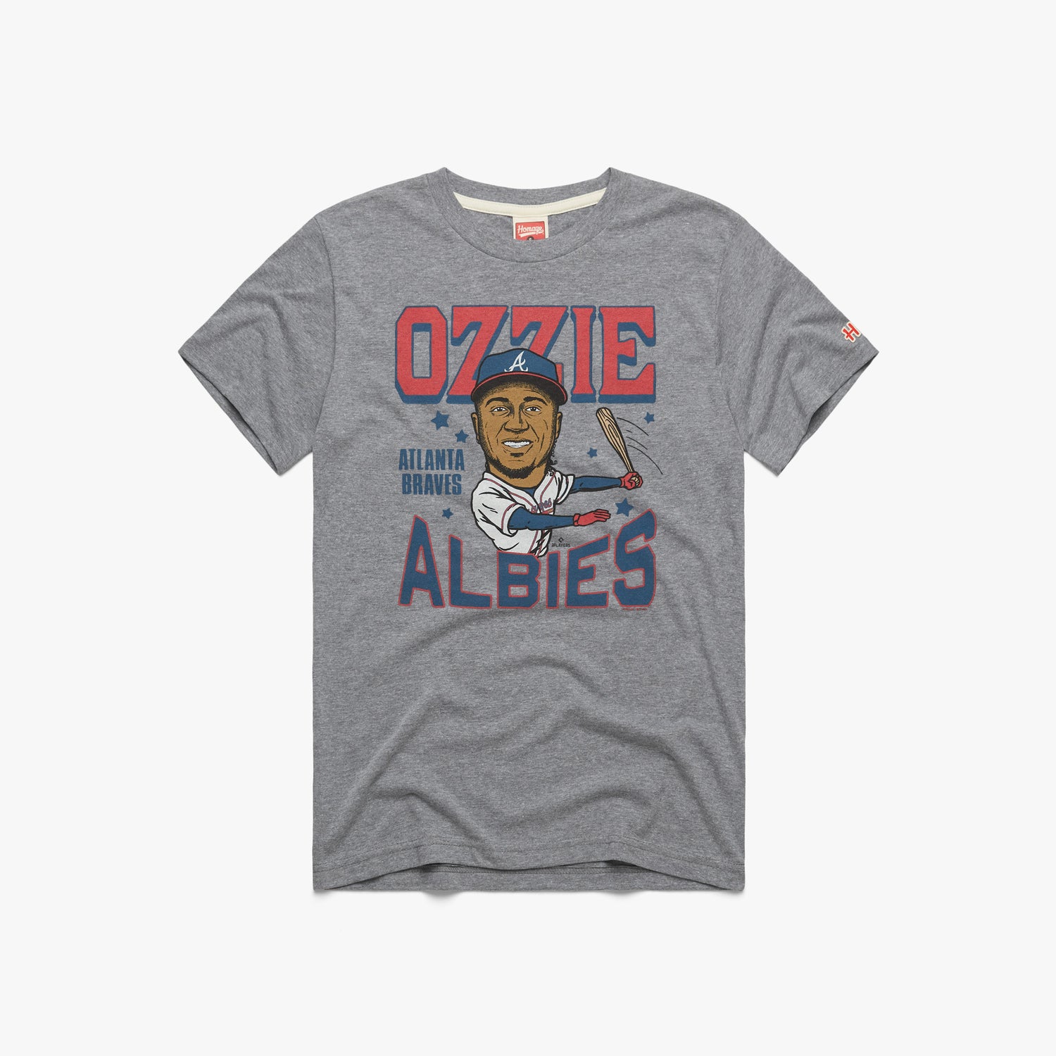 Atlanta Braves Ozzie Albies Swing T-Shirt from Homage. | Grey | Vintage Apparel from Homage.