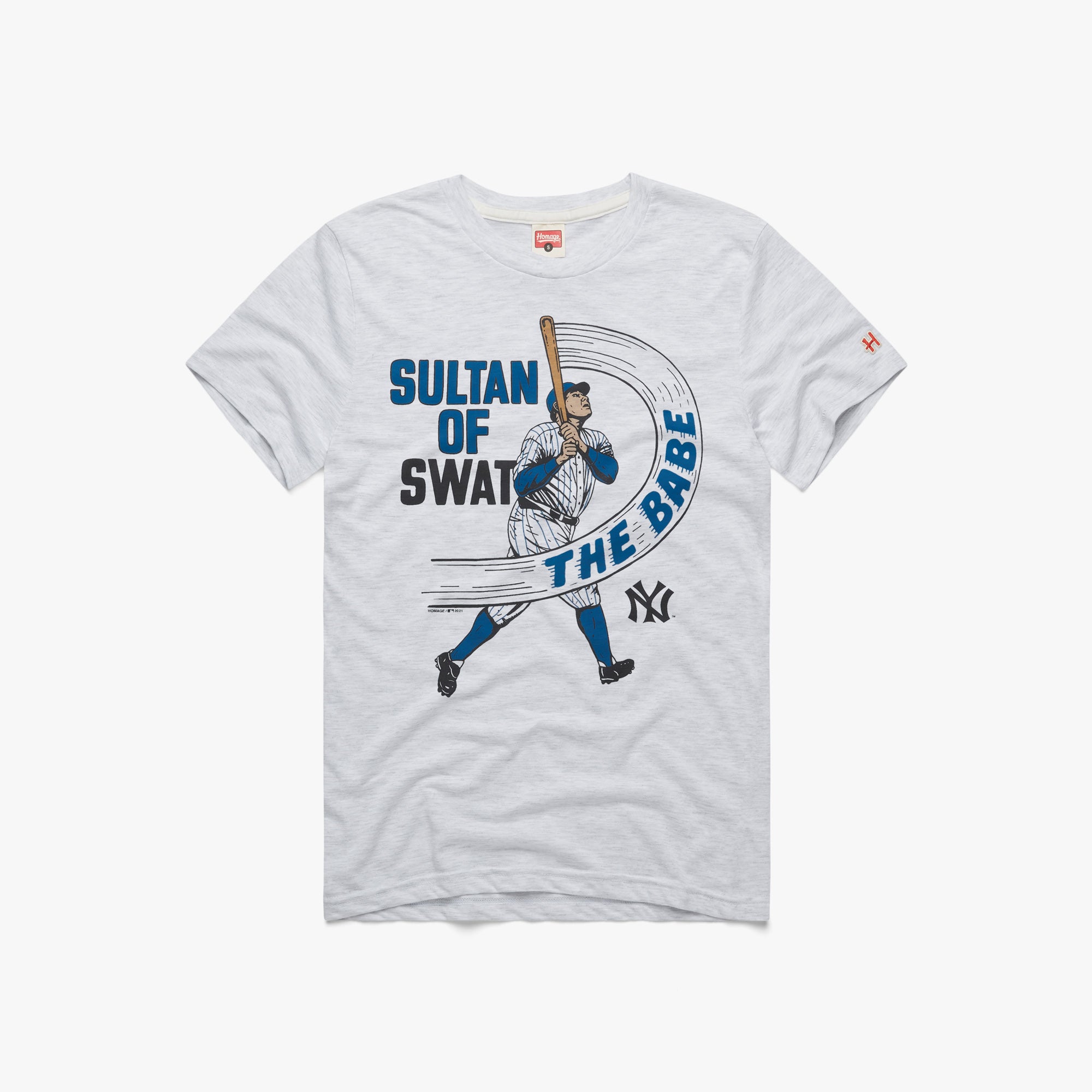 Babe Ruth Yankees Sultan of SWAT T-Shirt from Homage. | Ash | Vintage Apparel from Homage.