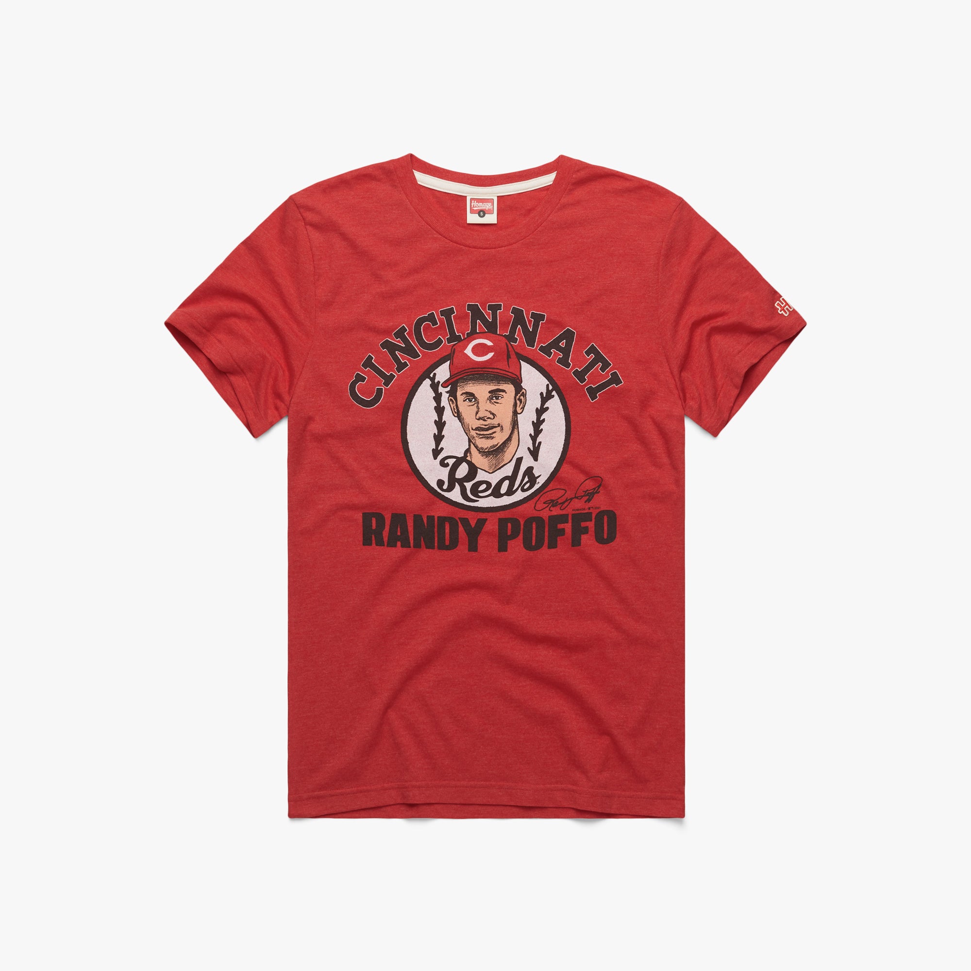 Cincinnati Reds Randy Poffo T-Shirt from Homage. | Red | Vintage Apparel from Homage.