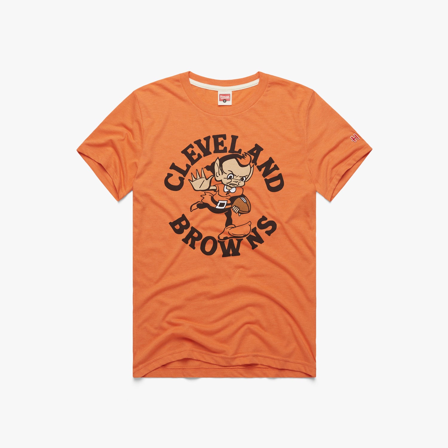 Cleveland Browns Brownie Stiff Arm T-Shirt from Homage. | Officially Licensed Vintage NFL Apparel from Homage Pro Shop.