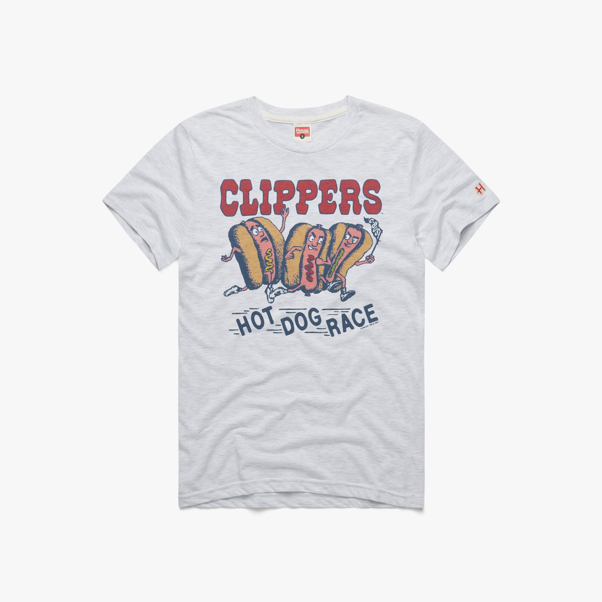 Clippers Hot Dog Race T-Shirt from Homage. | Ash | Vintage Apparel from Homage.