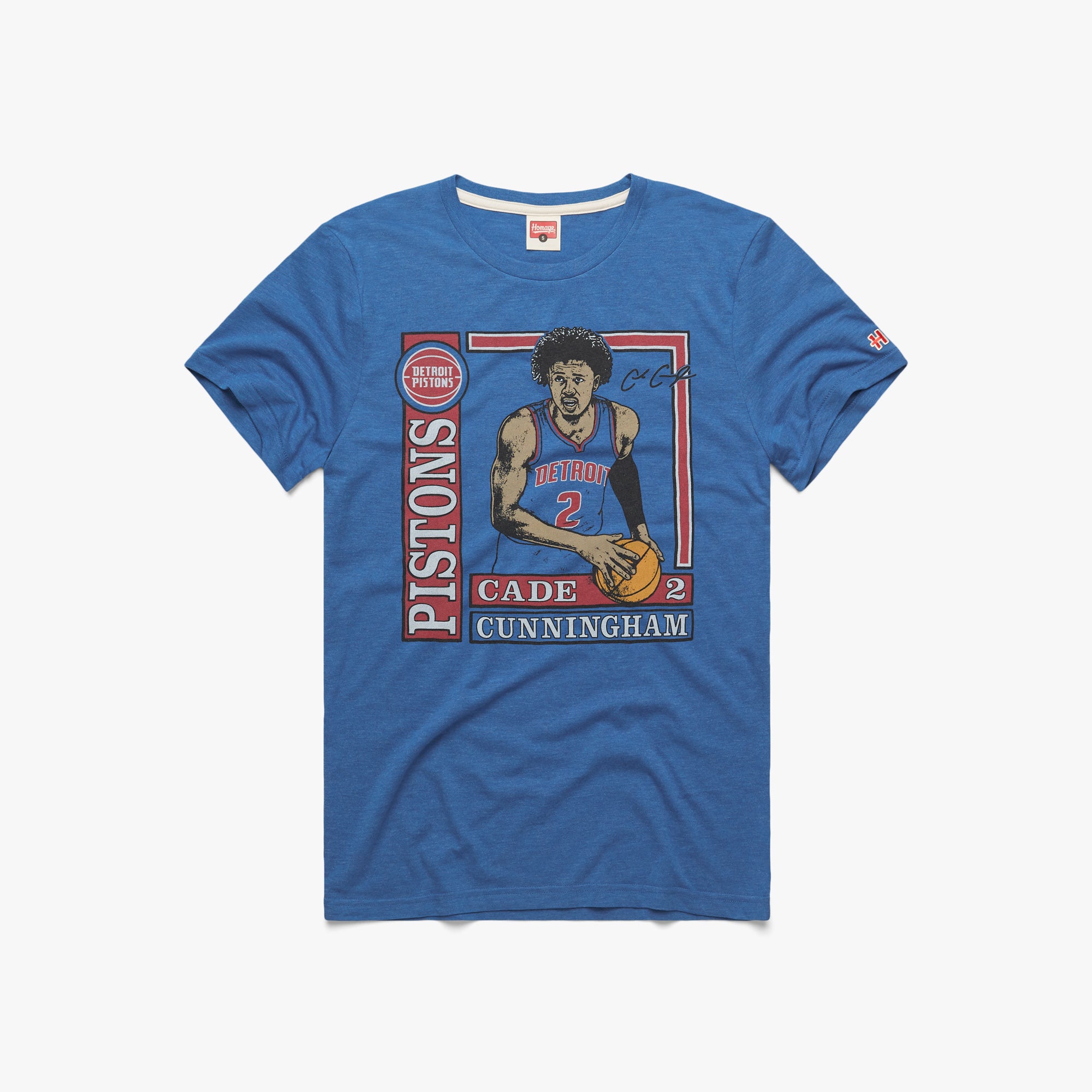 Detroit Pistons Wax Pack Cade Cunningham T-Shirt from Homage. | Royal Blue | Vintage Apparel from Homage.