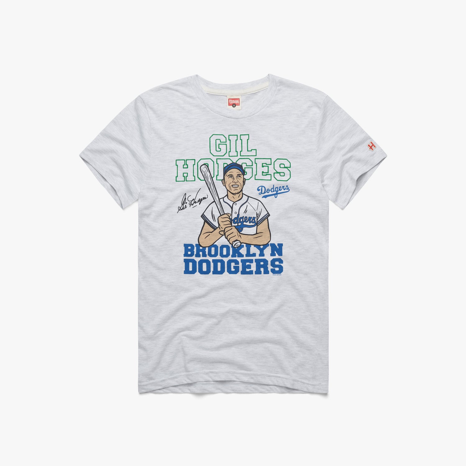 Dodgers Gil Hodges Signature T-Shirt from Homage. | Ash | Vintage Apparel from Homage.