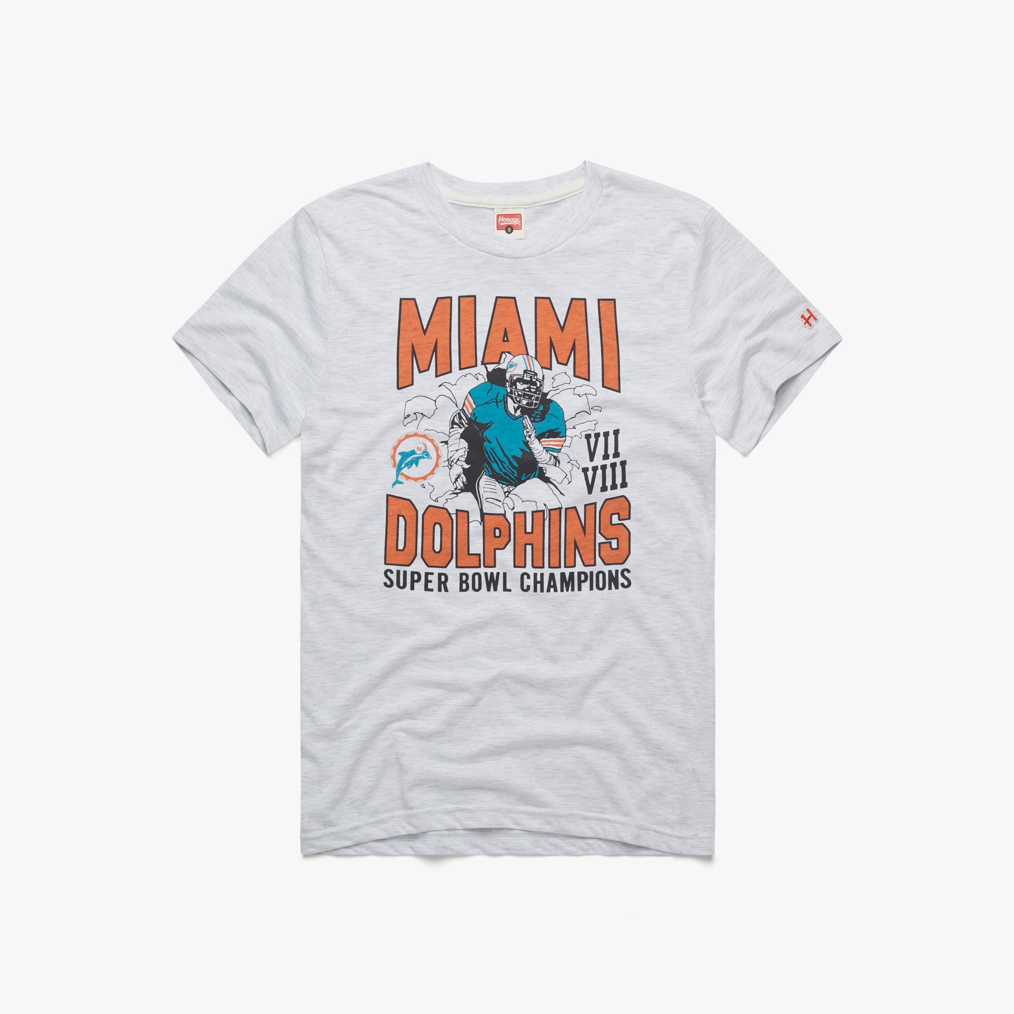 Miami Dolphins 2 Time Super Bowl Champions T-Shirt from Homage. | Officially Licensed Vintage NFL Apparel from Homage Pro Shop.