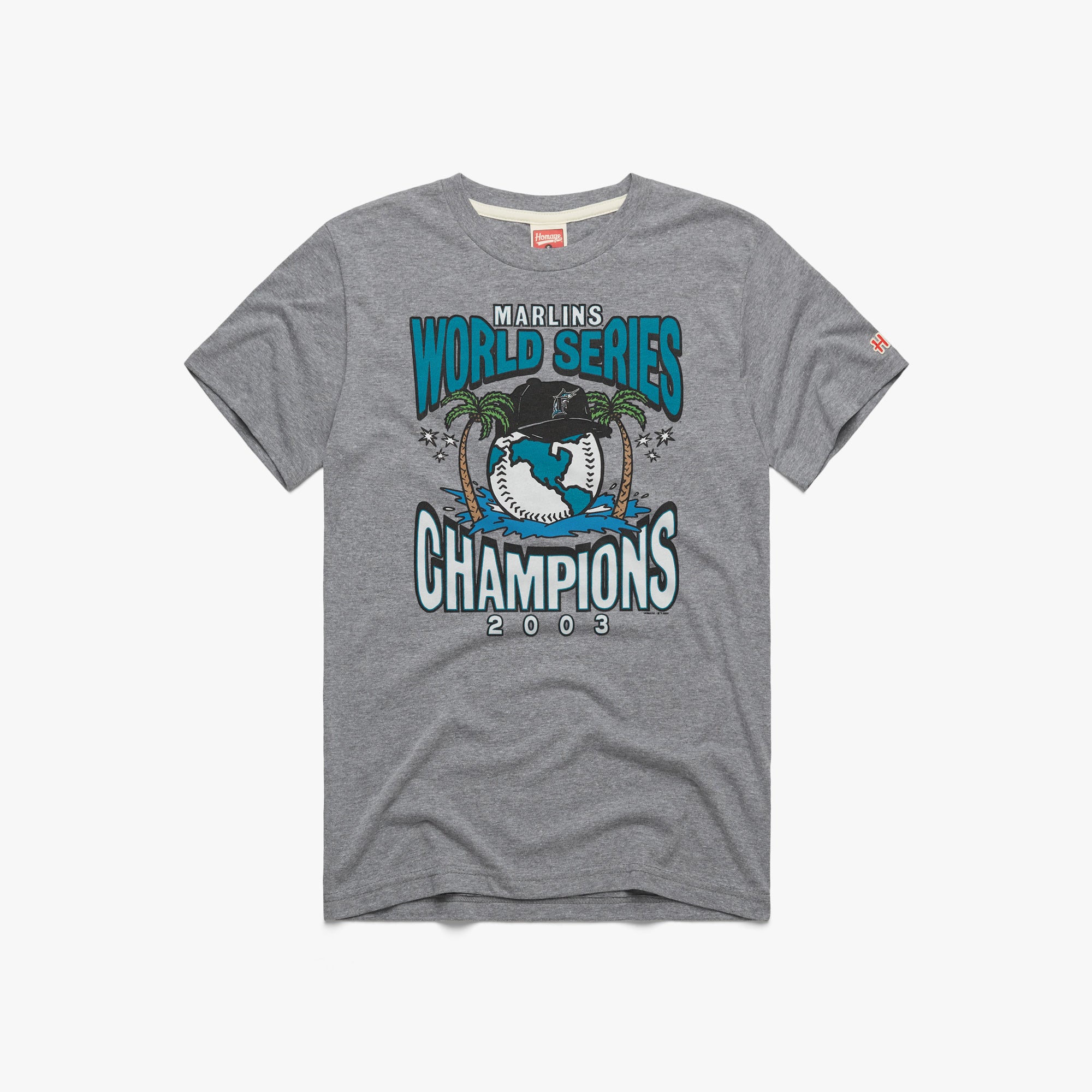 Florida Marlins 2003 World Series Champs T-Shirt from Homage. | Grey | Vintage Apparel from Homage.