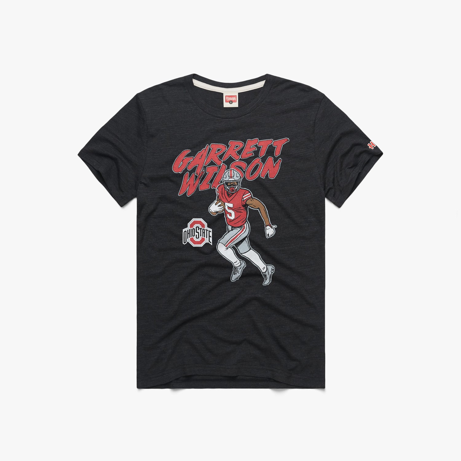 Garrett Wilson Ohio State T-Shirt from Homage. | Officially Licensed Ohio State Gear | Charcoal | Ohio State Vintage Apparel from Homage.