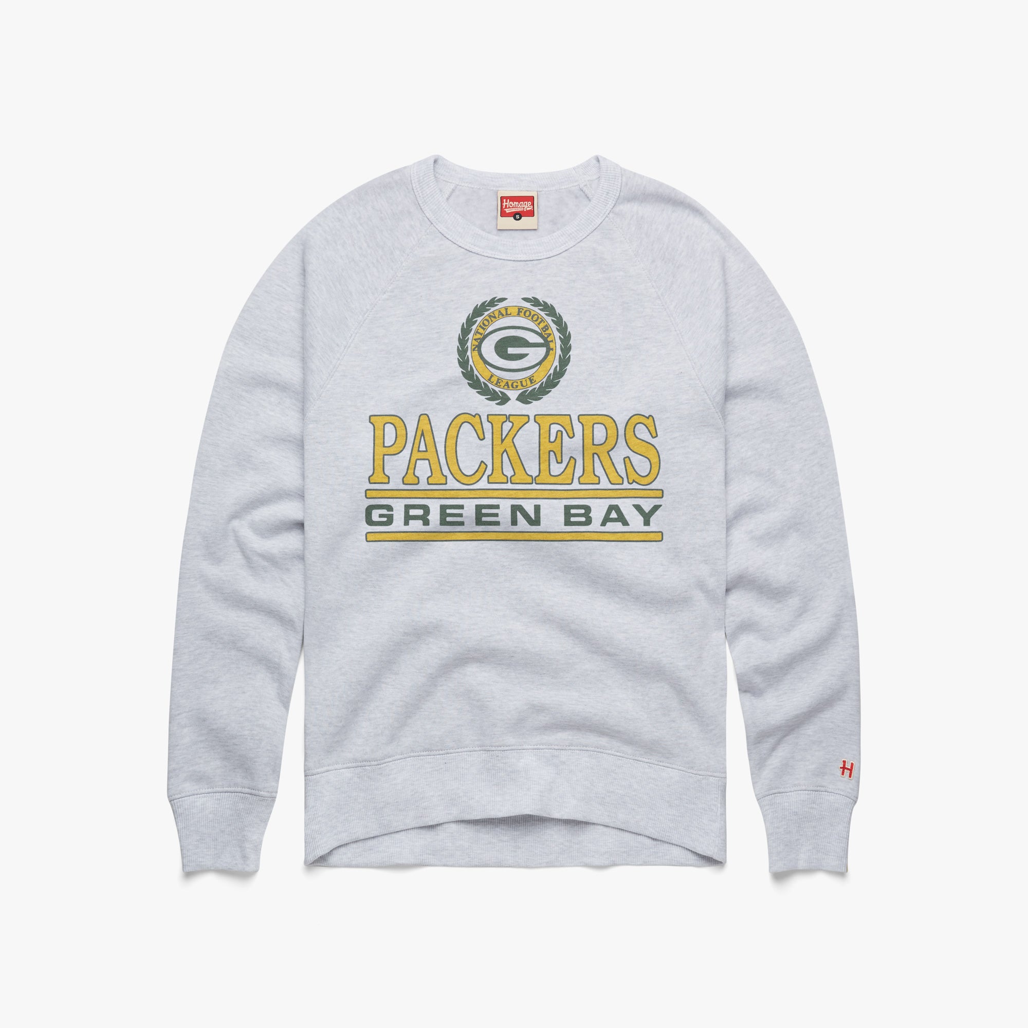 Green Bay Packers Crest Crewneck from Homage. | Officially Licensed Vintage NFL Apparel from Homage Pro Shop.