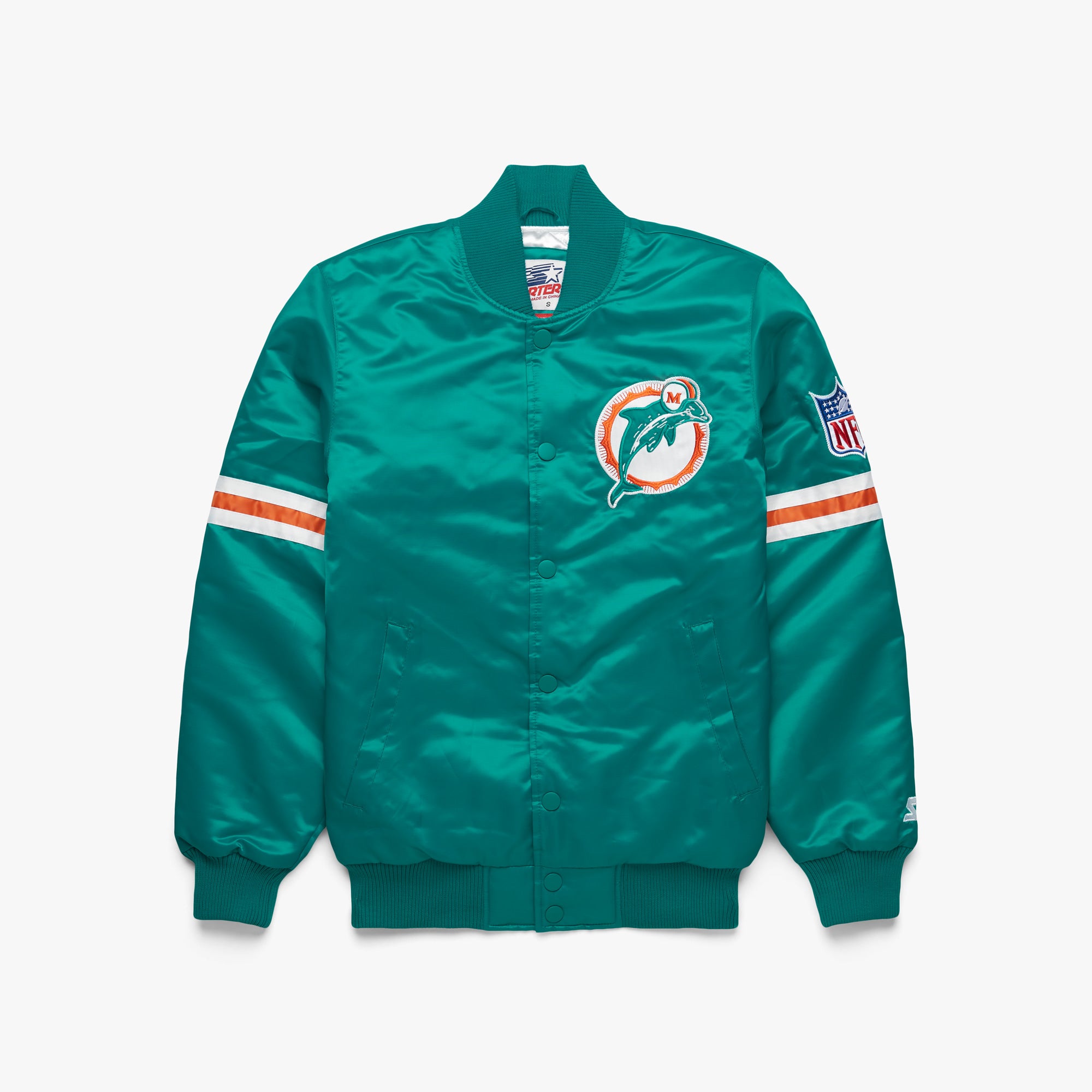 Homage x Starter Miami Dolphins Satin Jacket from Homage. Officially Licensed NFL Apparel. Shop Pro 80's Starter, Gameday, & Bomber Jackets.