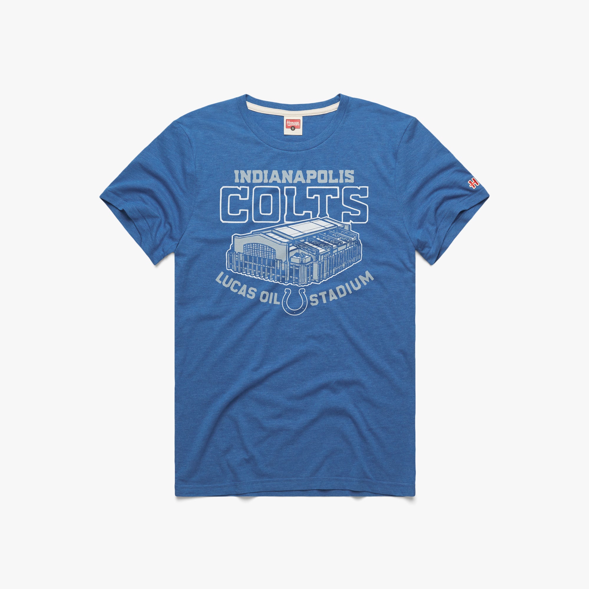 Indianapolis Colts Lucas Oil Stadium T-Shirt from Homage. | Officially Licensed Vintage NFL Apparel from Homage Pro Shop.