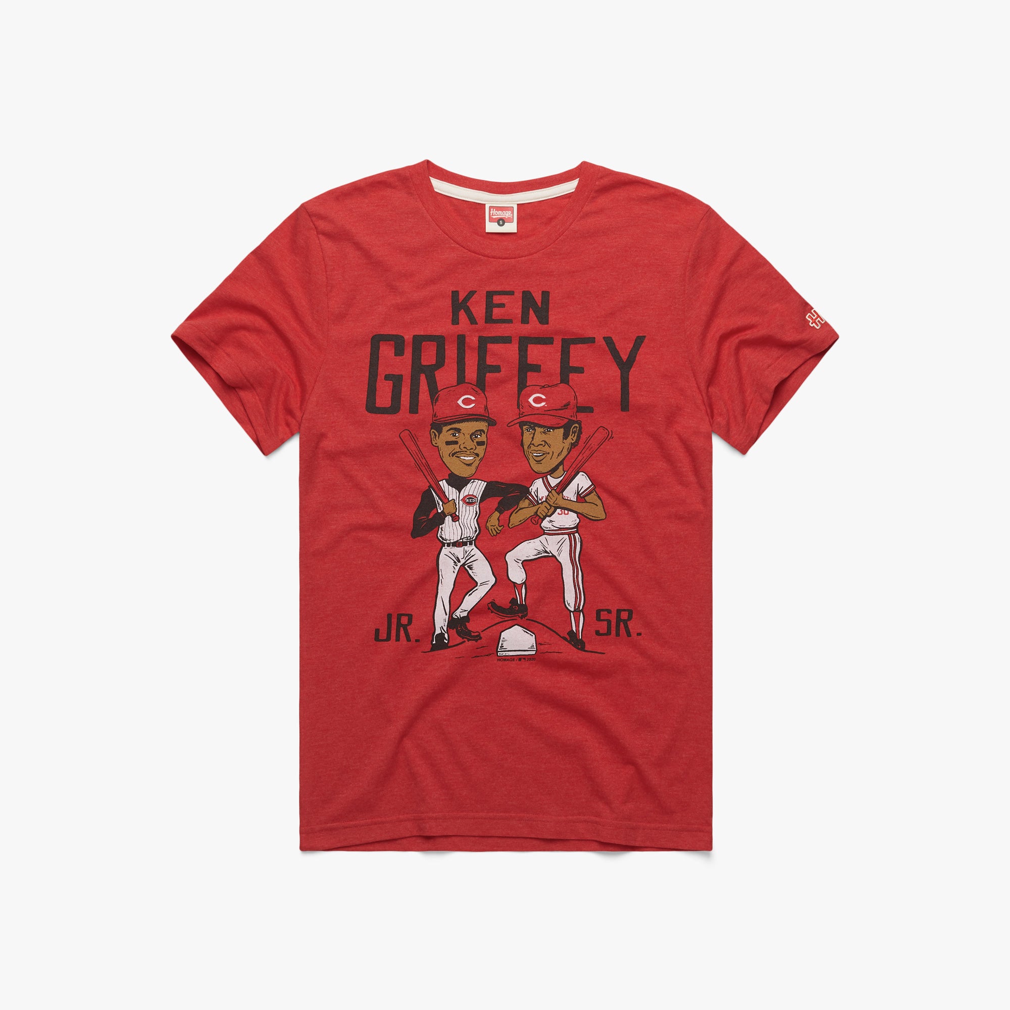 Ken Griffey Father and Son Reds T-Shirt from Homage. | Red | Vintage Apparel from Homage.