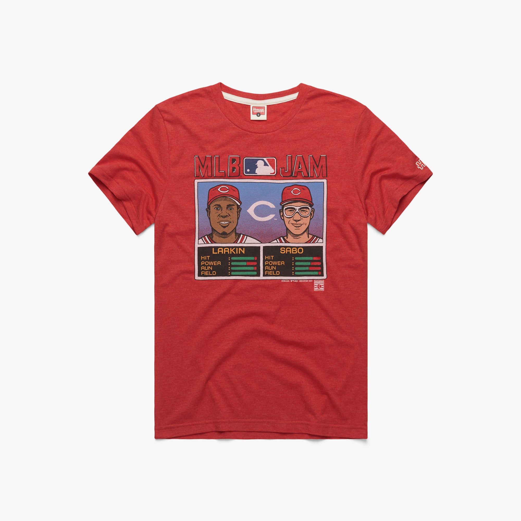 MLB Jam Reds Larkin and Sabo T-Shirt from Homage. | Red | Vintage Apparel from Homage.