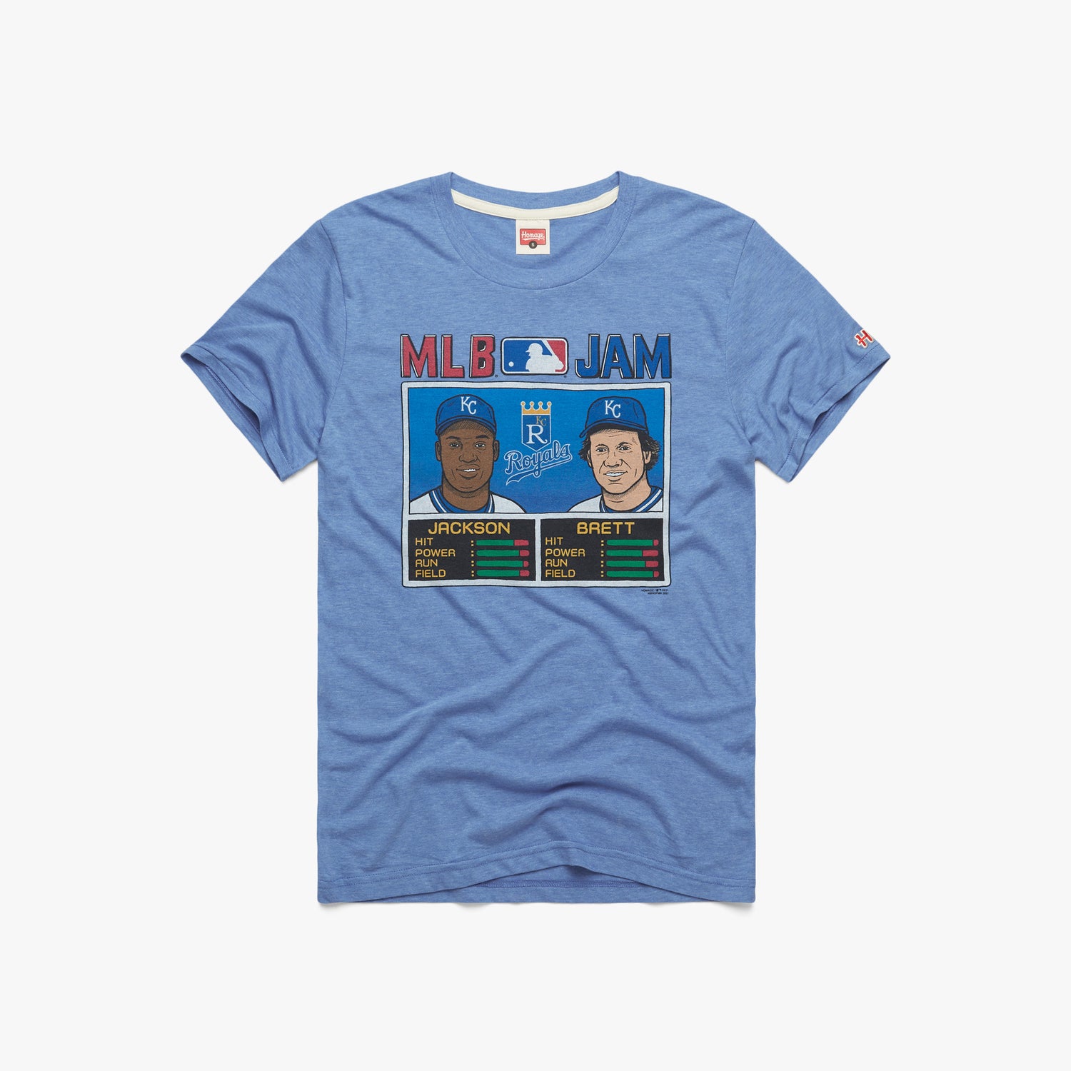 MLB Jam Royals Jackson and Brett T-Shirt from Homage. | Light Blue | Vintage Apparel from Homage.
