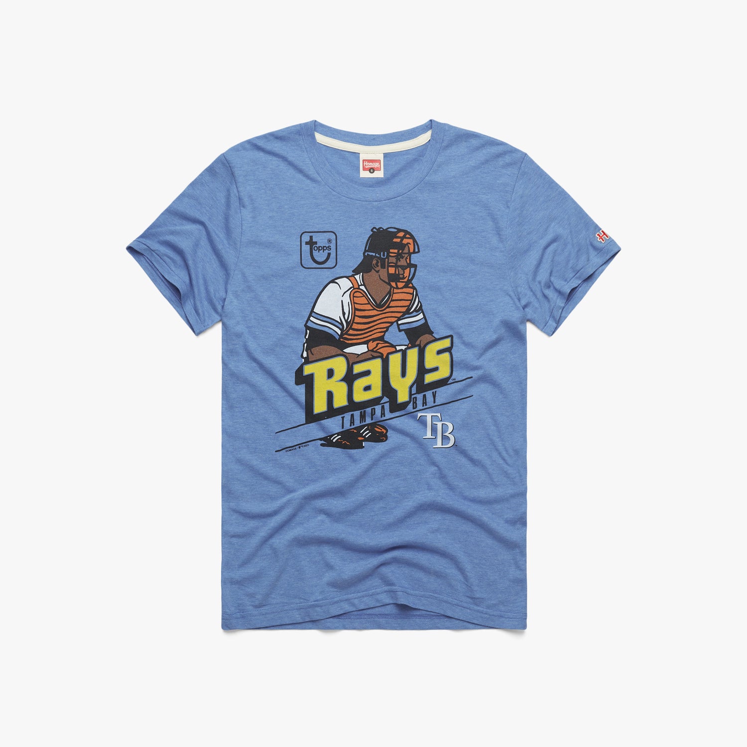 MLB x Topps Tampa Bay Rays T-Shirt from Homage. | Light Blue | Vintage Apparel from Homage.
