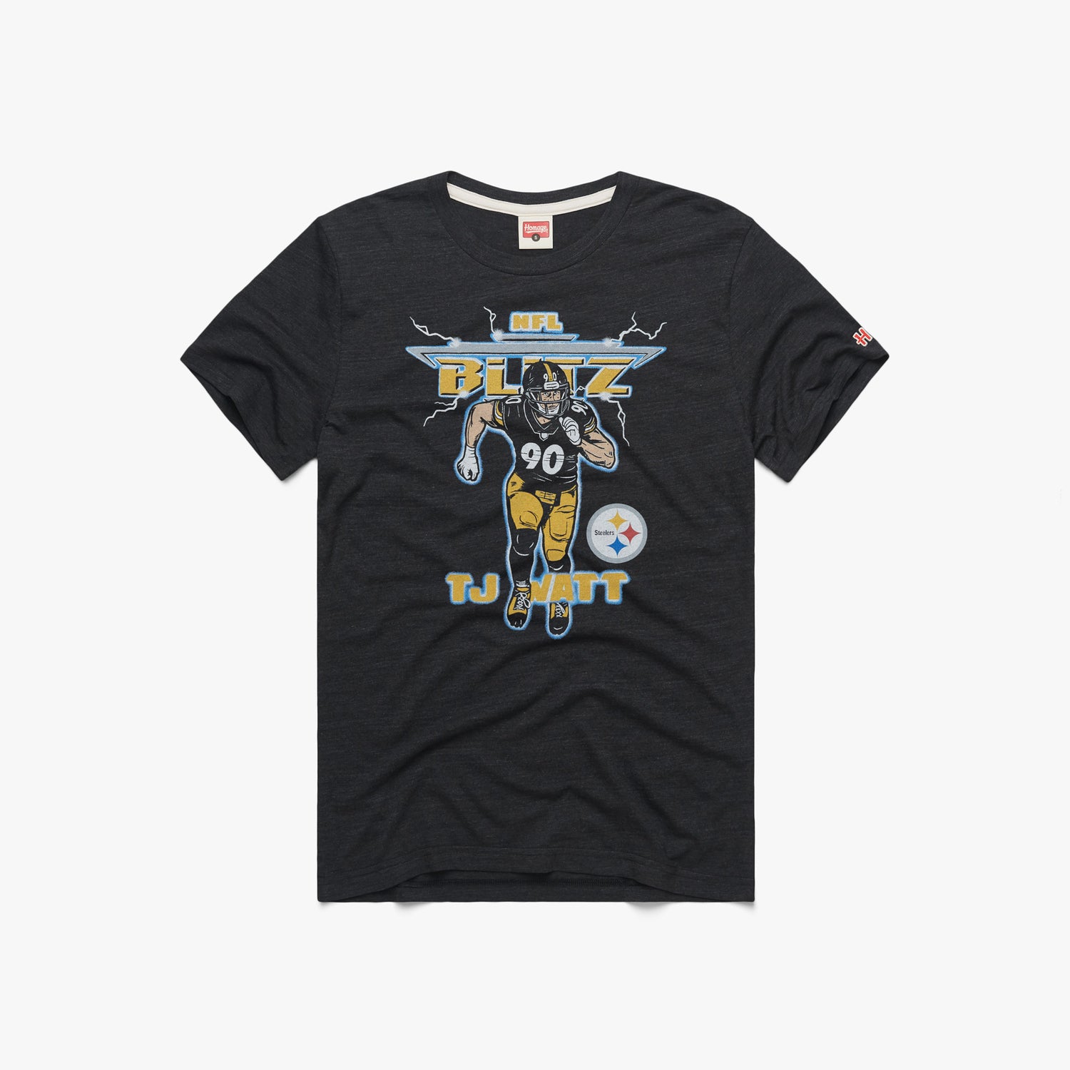 NFL Blitz Pittsburgh Steelers TJ Watt T-Shirt from Homage. | Officially Licensed Vintage NFL Apparel from Homage Pro Shop.
