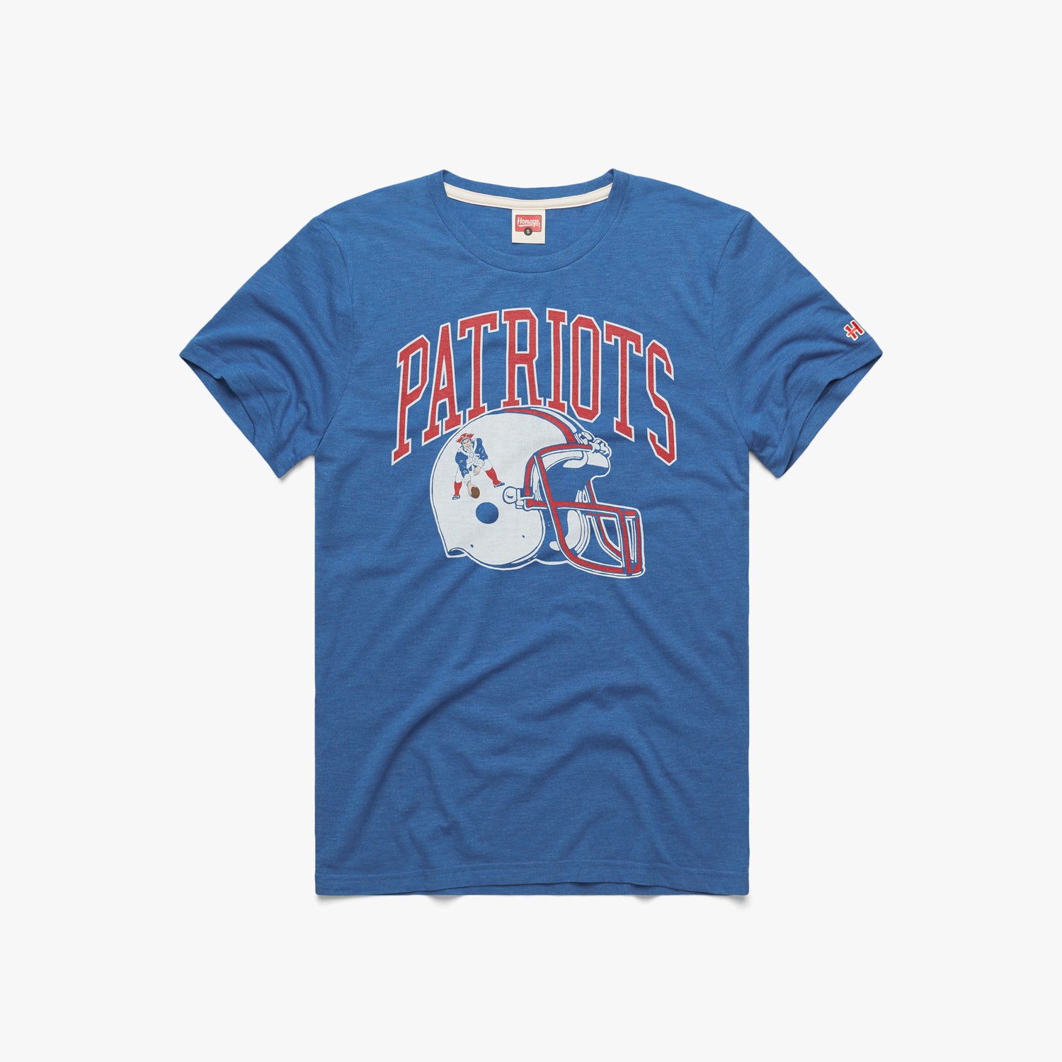 New England Patriots Helmet Retro T-Shirt from Homage. | Officially Licensed Vintage NFL Apparel from Homage Pro Shop.