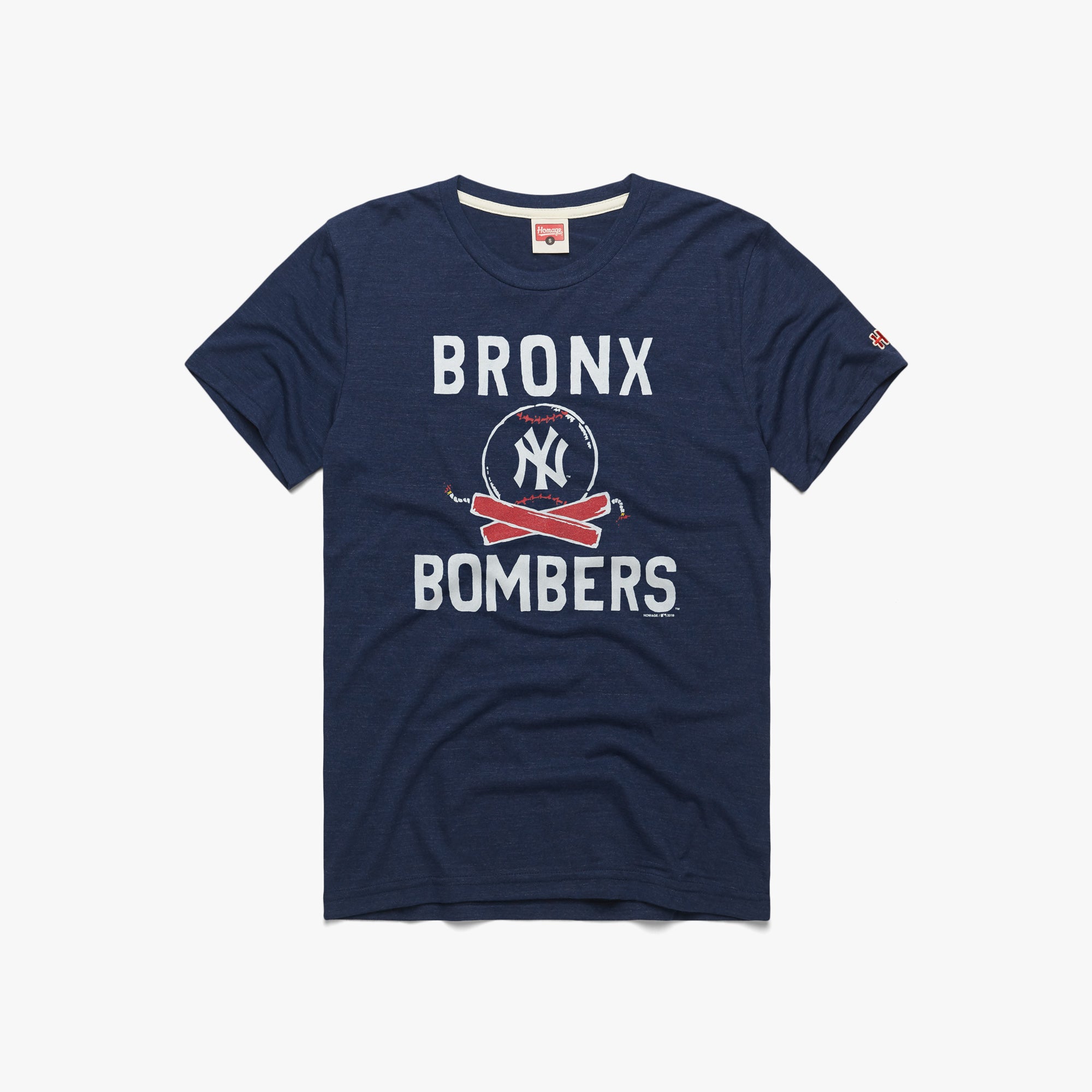 New York Yankees Bronx Bombers T-Shirt from Homage. | Navy | Vintage Apparel from Homage.