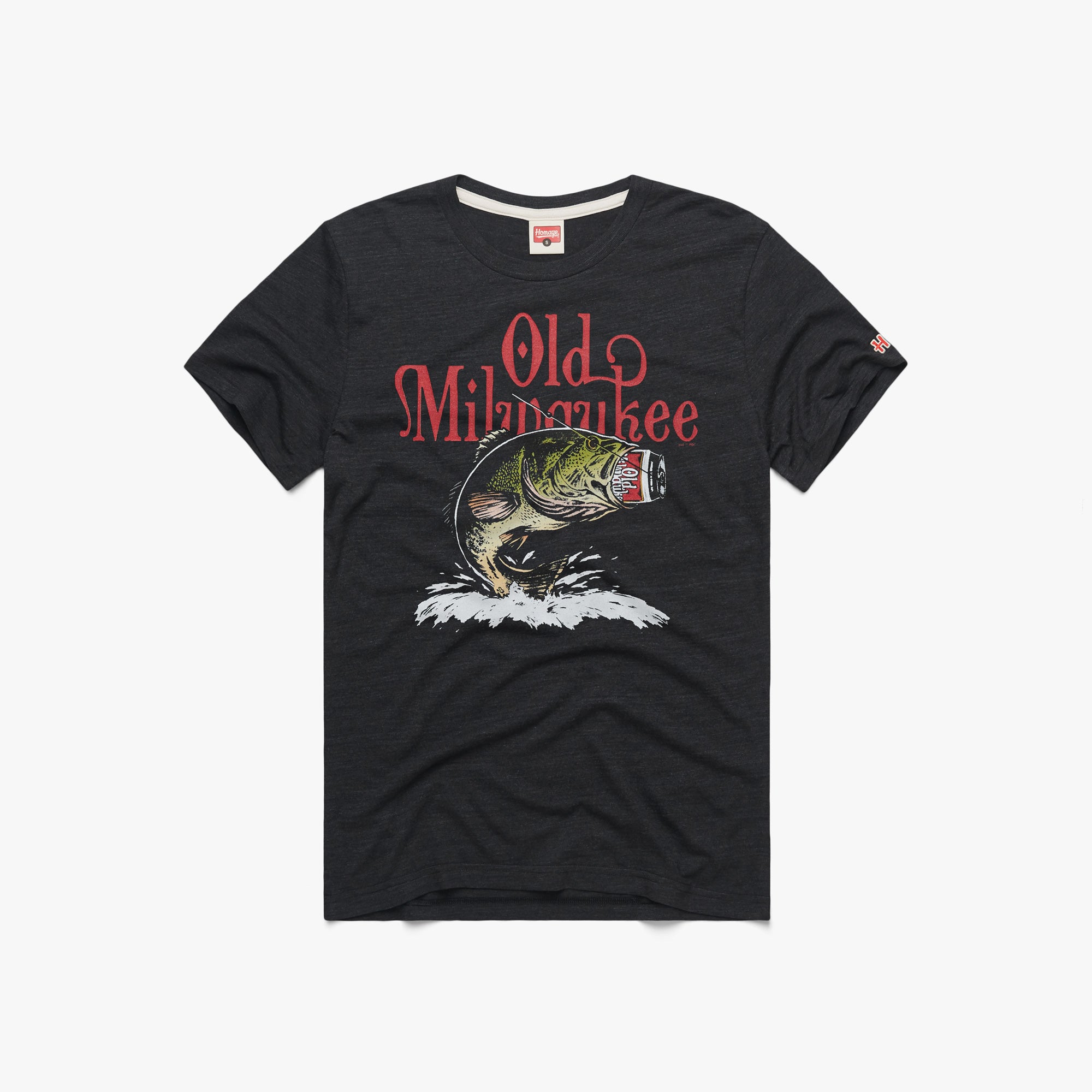 Old Milwaukee Fishing T-Shirt from Homage. | Charcoal | Vintage Apparel from Homage.