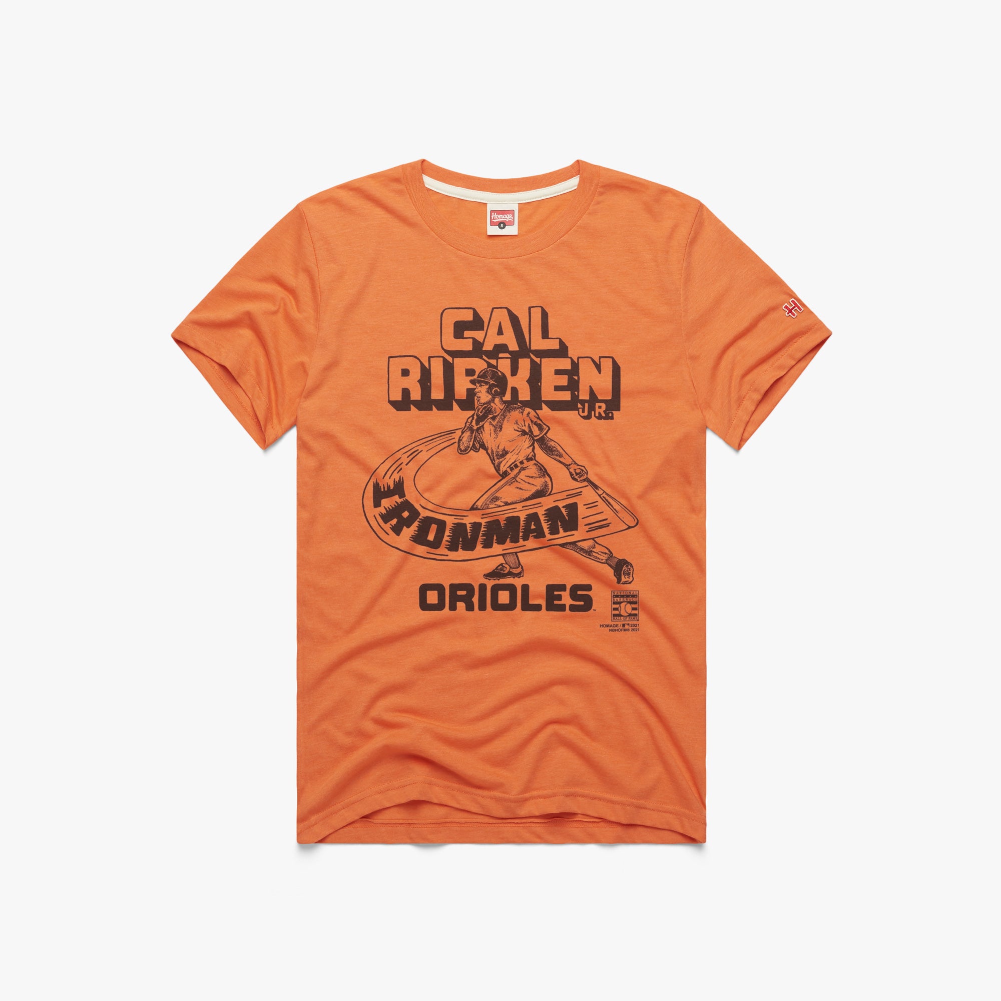 Orioles Cal Ripken Jr. Iron Man T-Shirt from Homage. | Orange | Vintage Apparel from Homage.