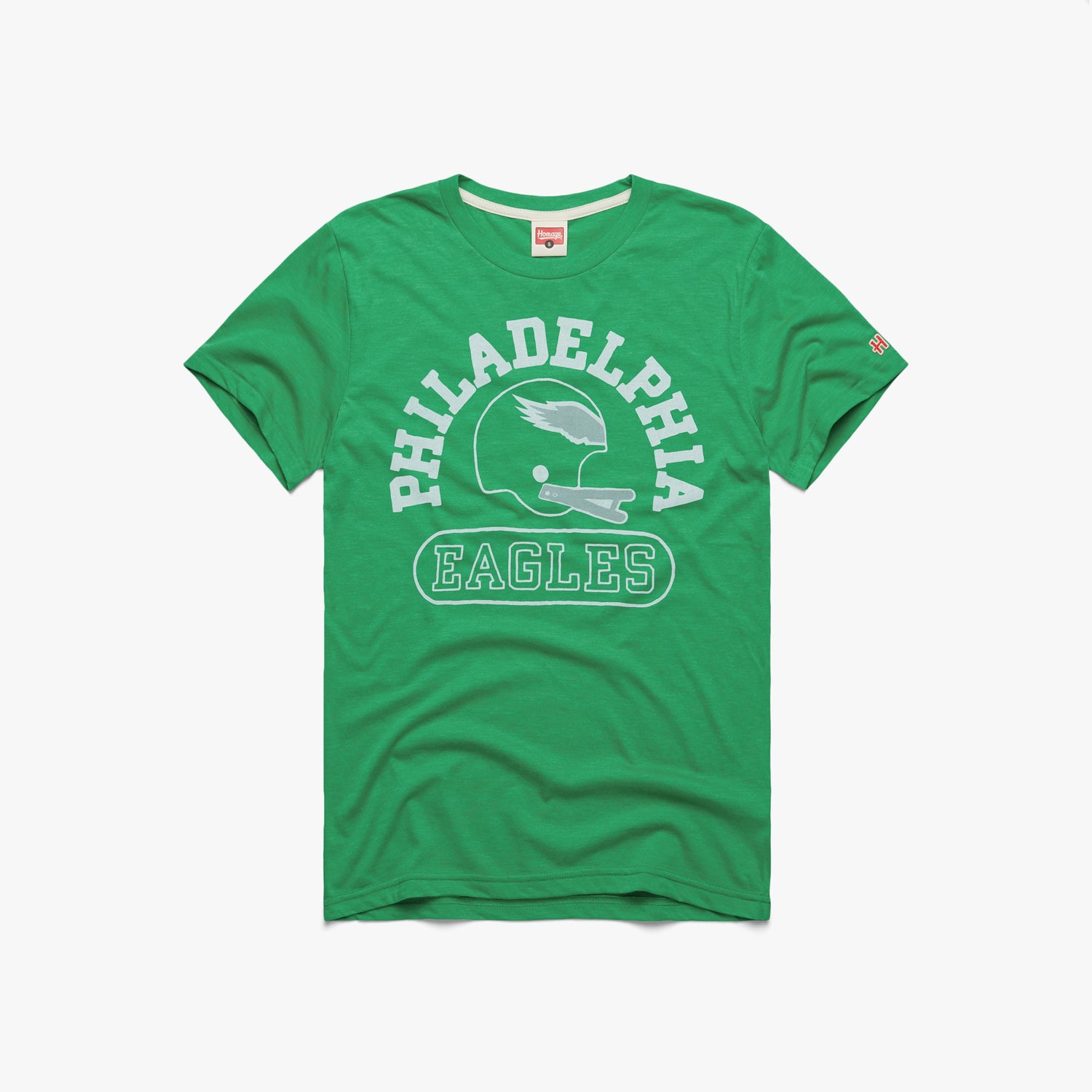 Philadelphia Eagles Throwback Helmet T-Shirt | Kelly Green Eagles Apparel from Homage. | Officially Licensed NFL Apparel from Homage Pro Shop.