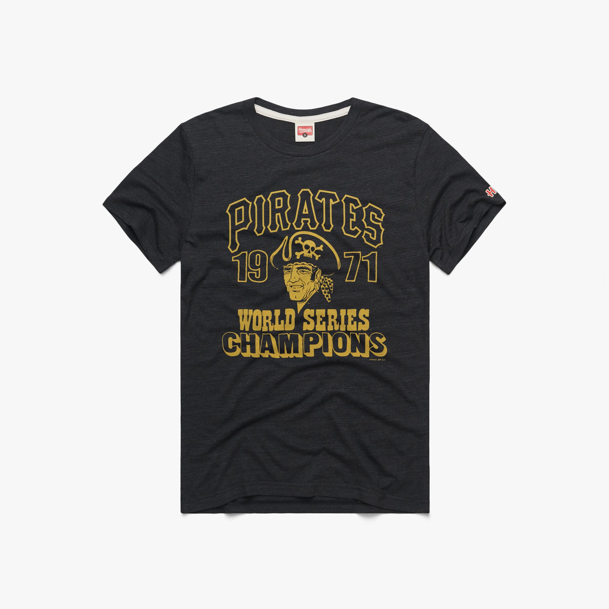 Pirates 1971 World Series Champions T-Shirt from Homage. | Charcoal | Vintage Apparel from Homage.