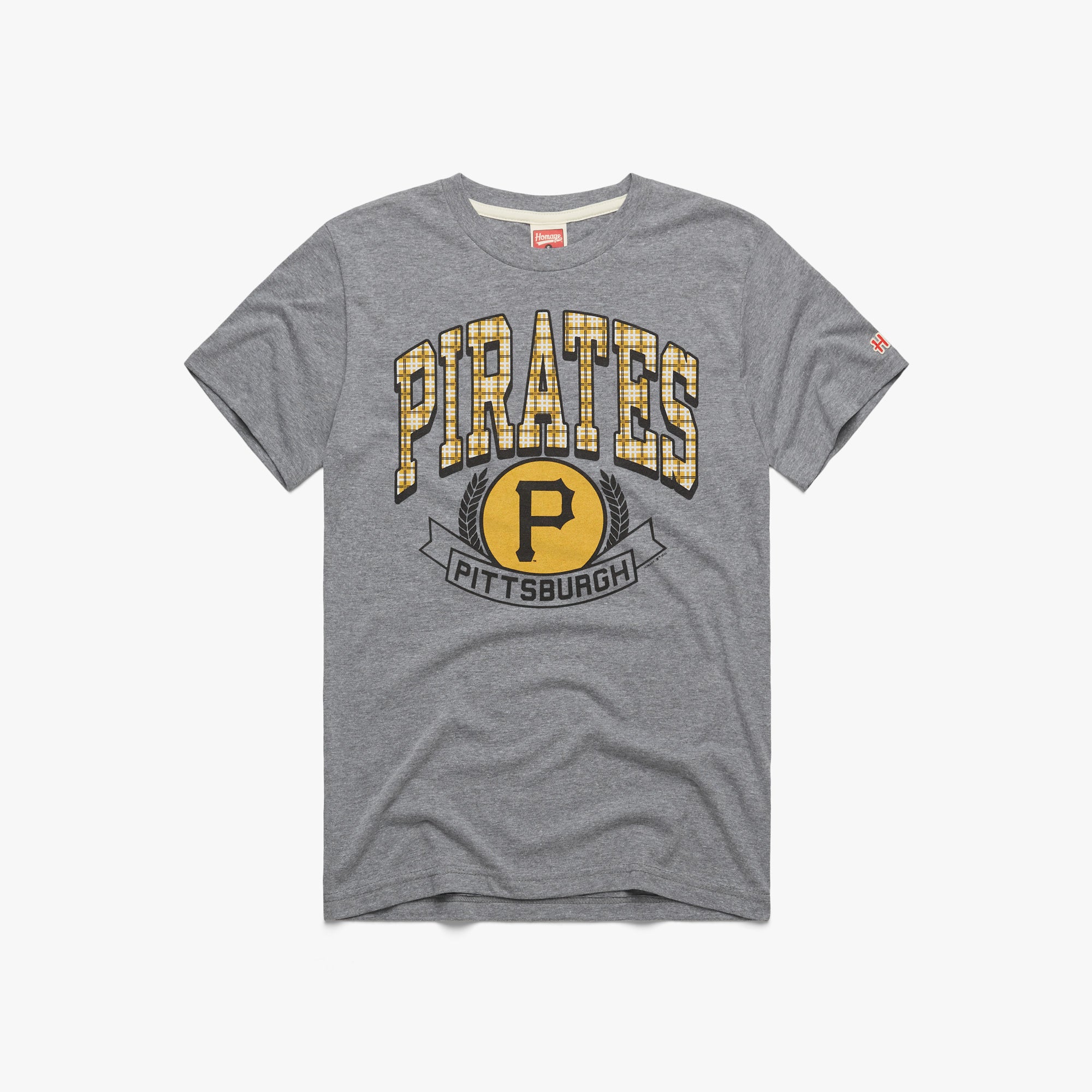Pittsburgh Pirates Plaid T-Shirt from Homage. | Grey | Vintage Apparel from Homage.