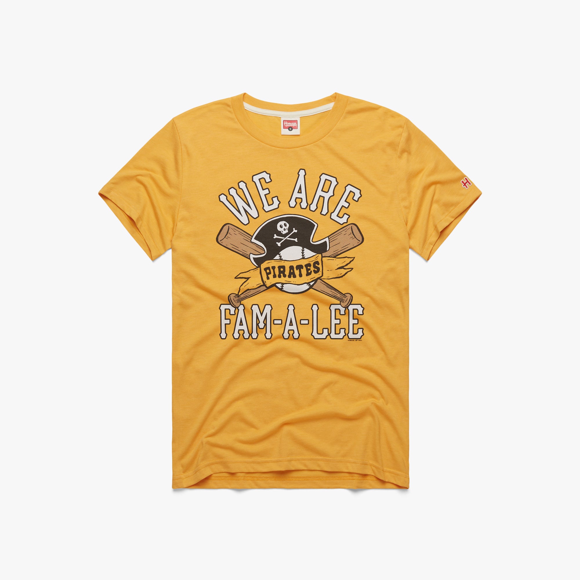 Pittsburgh Pirates We Are fam-a-lee T-Shirt from Homage. | Gold | Vintage Apparel from Homage.