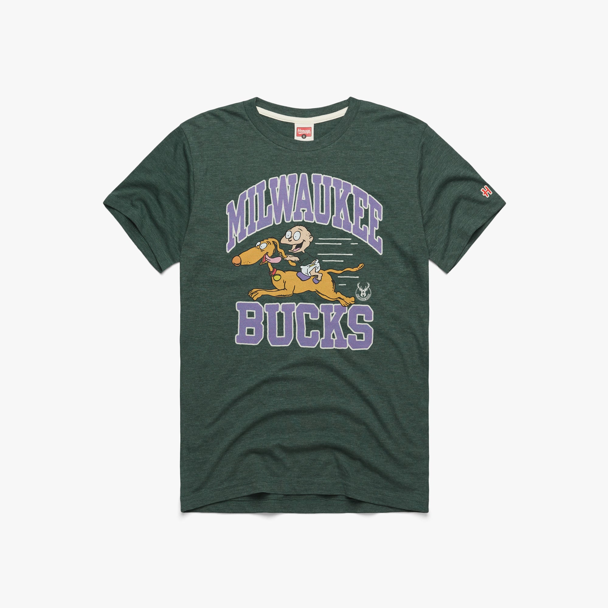 Rugrats Tommy and Spike x Milwaukee Bucks T-Shirt from Homage | Green | Retro Nickelodeon T-Shirt from Homage.