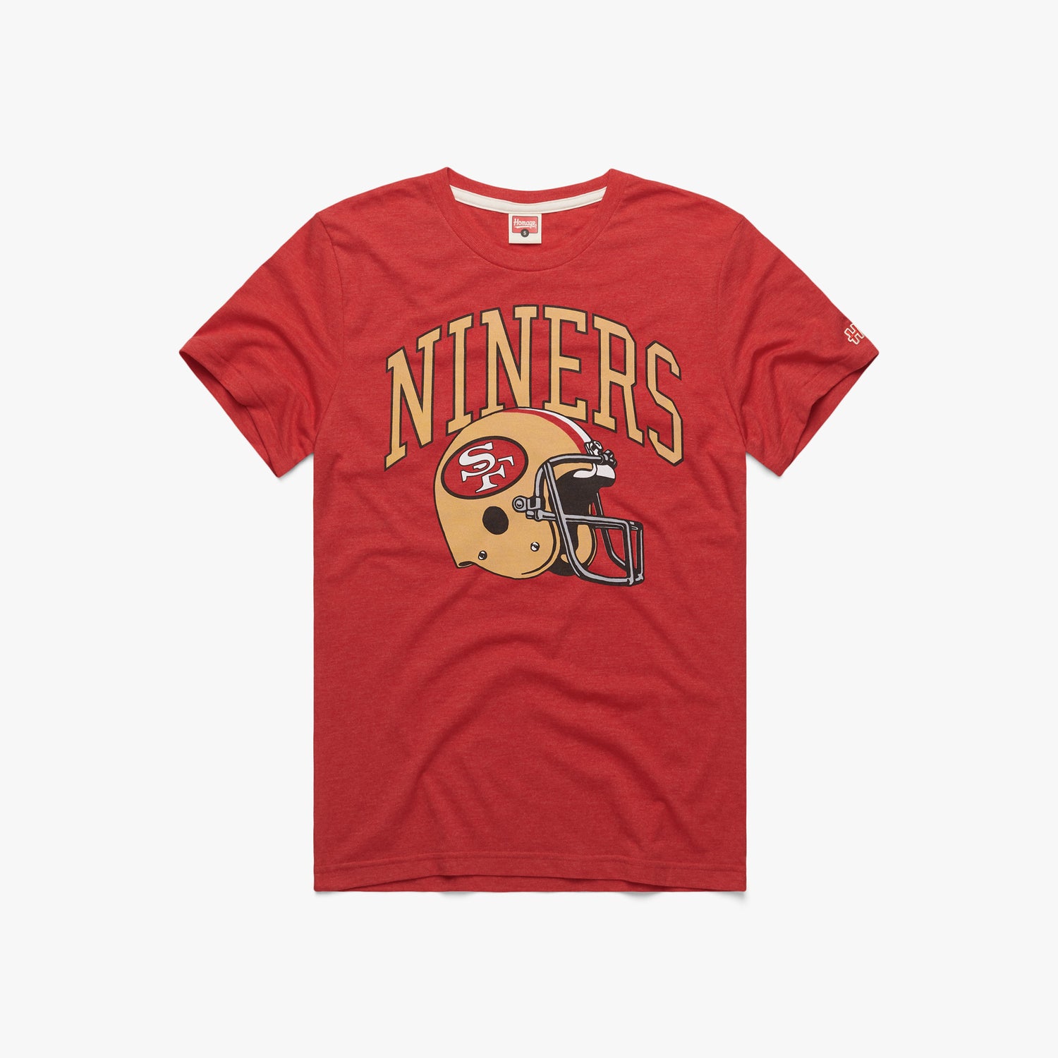 San Francisco 49ers Helmet Retro T-Shirt from Homage. | Officially Licensed Vintage NFL Apparel from Homage Pro Shop.