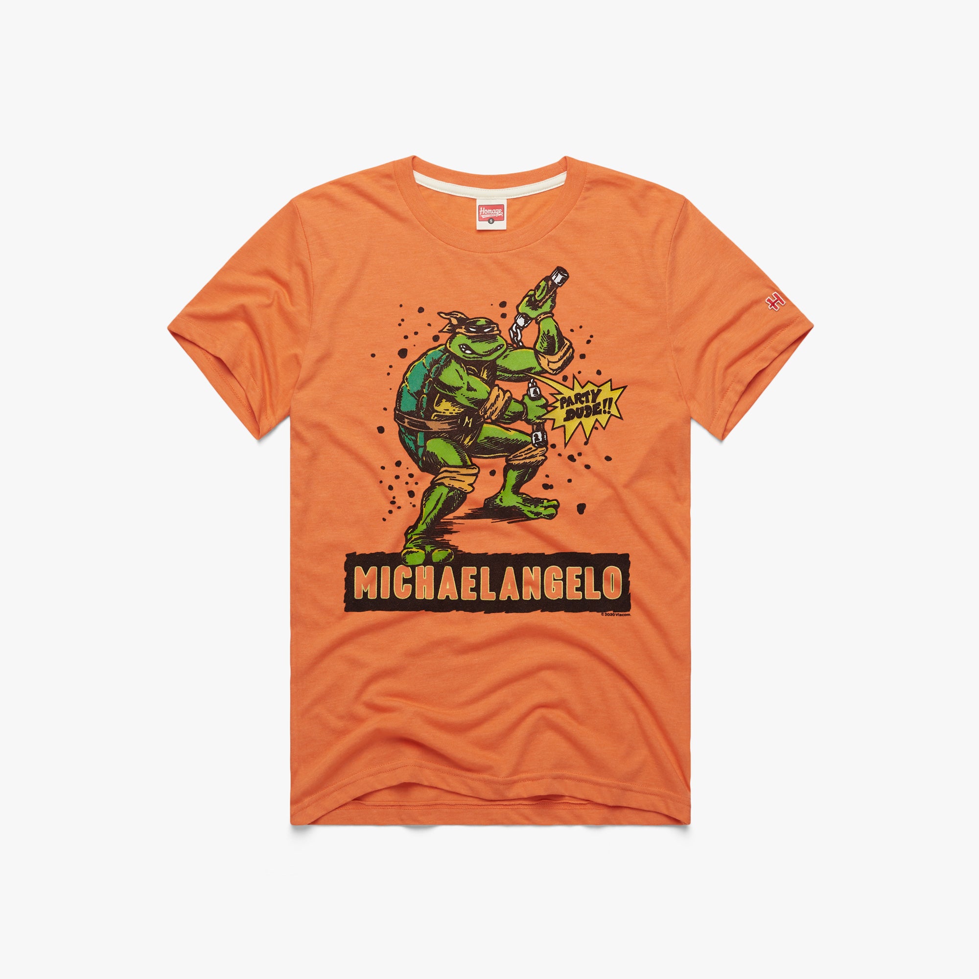 TMNT Michelangelo Face Tee Shirt Green Cotton Orange Mask 
