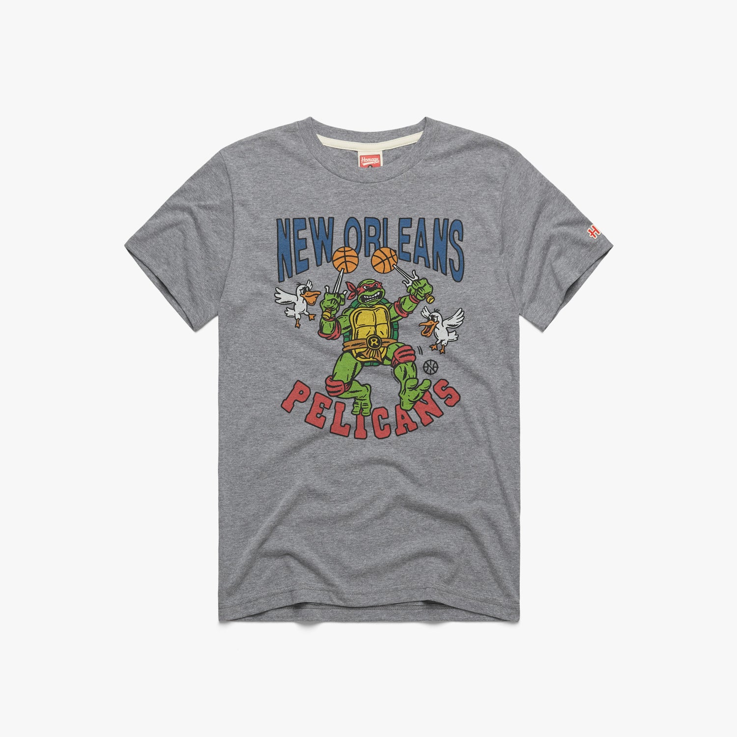 TMNT Raphael x New Orleans Pelicans T-Shirt from Homage | Grey | Retro Nickelodeon T-Shirt from Homage.