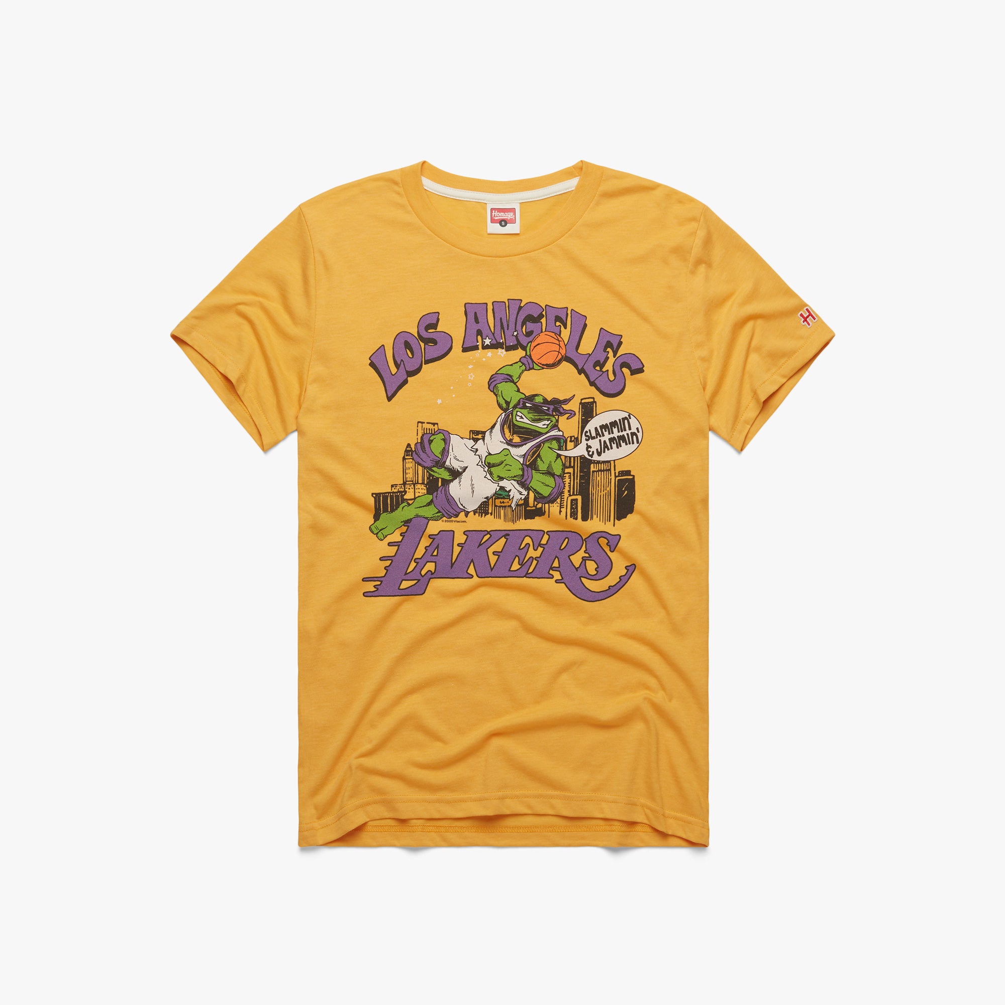 TMNT x La Lakers Slammin' and Jammin' T-Shirt from Homage | Yellow | Retro Nickelodeon T-Shirt from Homage.