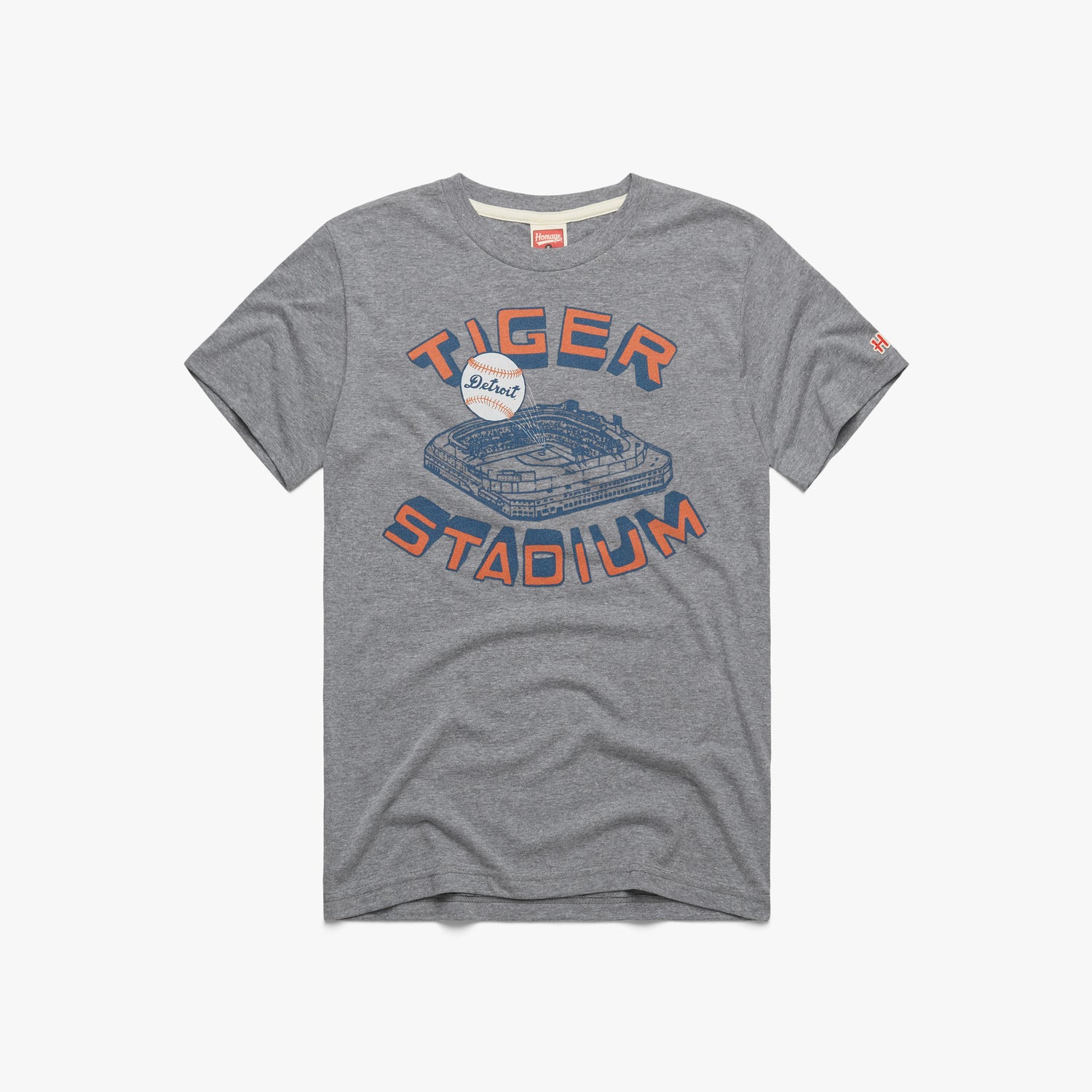Detroit Tiger Stadium T-Shirt from Homage. | Navy | Vintage Apparel from Homage.