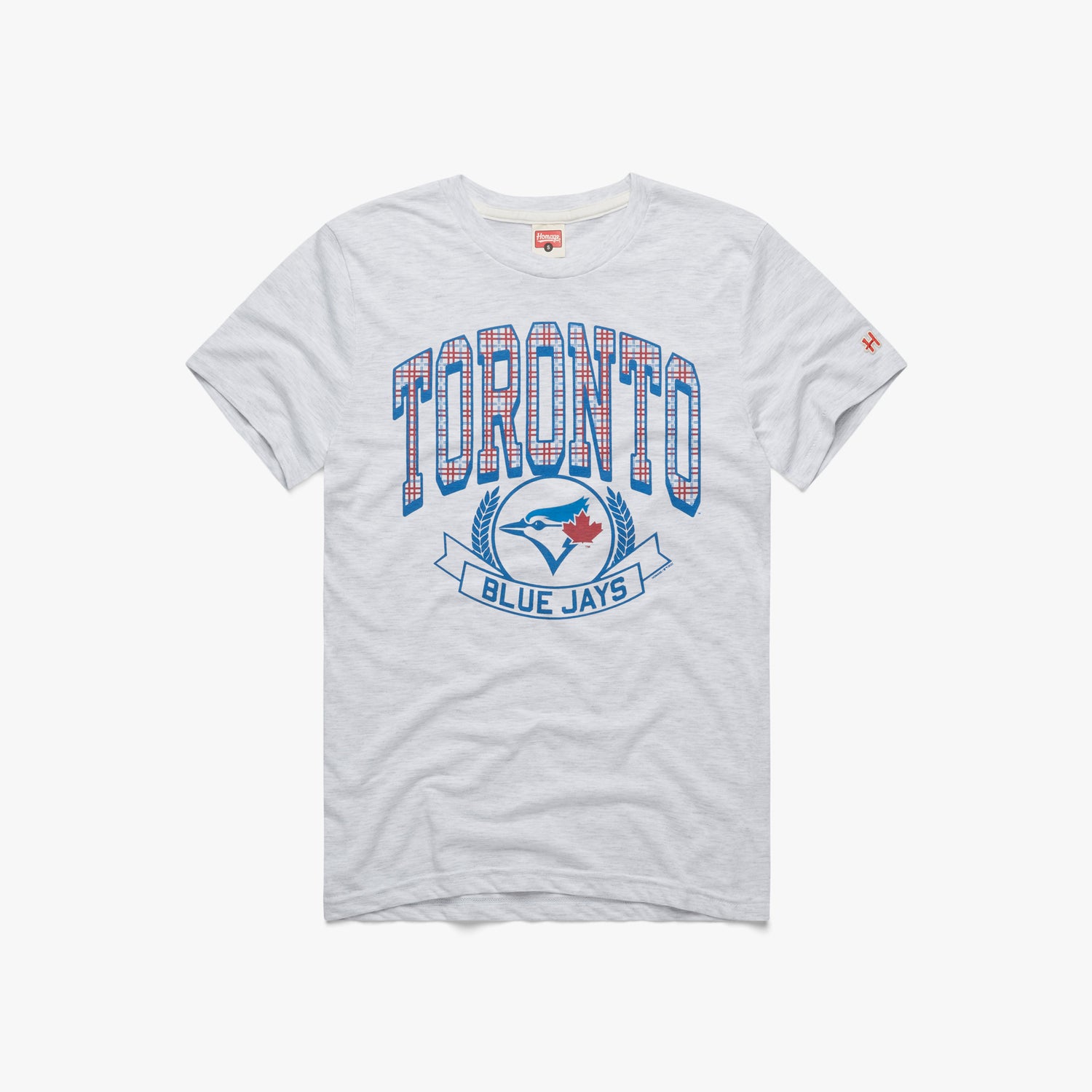 Toronto Blue Jays Plaid T-Shirt from Homage. | Ash | Vintage Apparel from Homage.