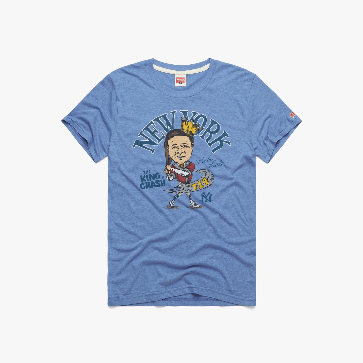 Yankees Babe Ruth Signature T-Shirt from Homage. | Light Blue | Vintage Apparel from Homage.