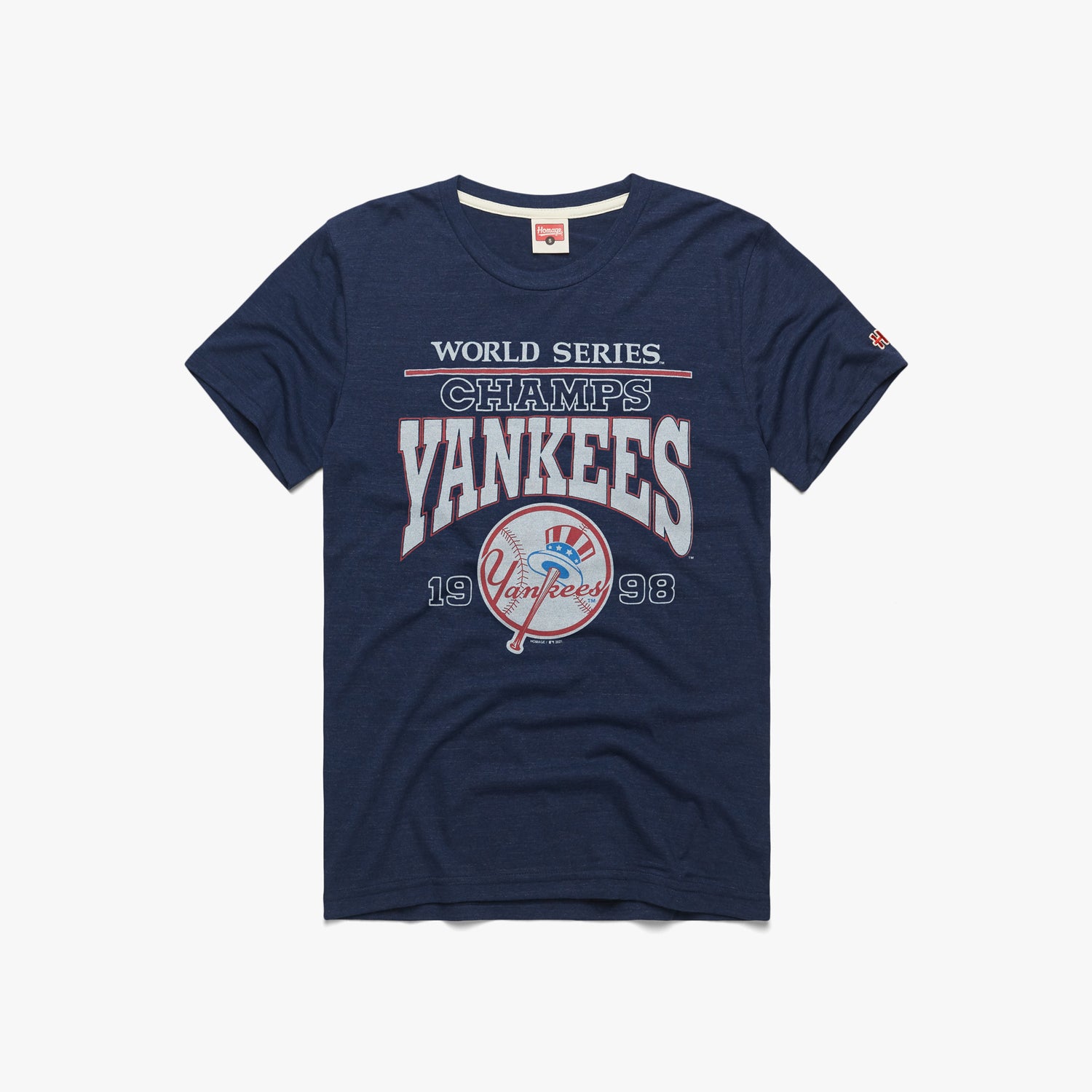 Yankees World Series Champs 1998 T-Shirt from Homage. | Navy | Vintage Apparel from Homage.