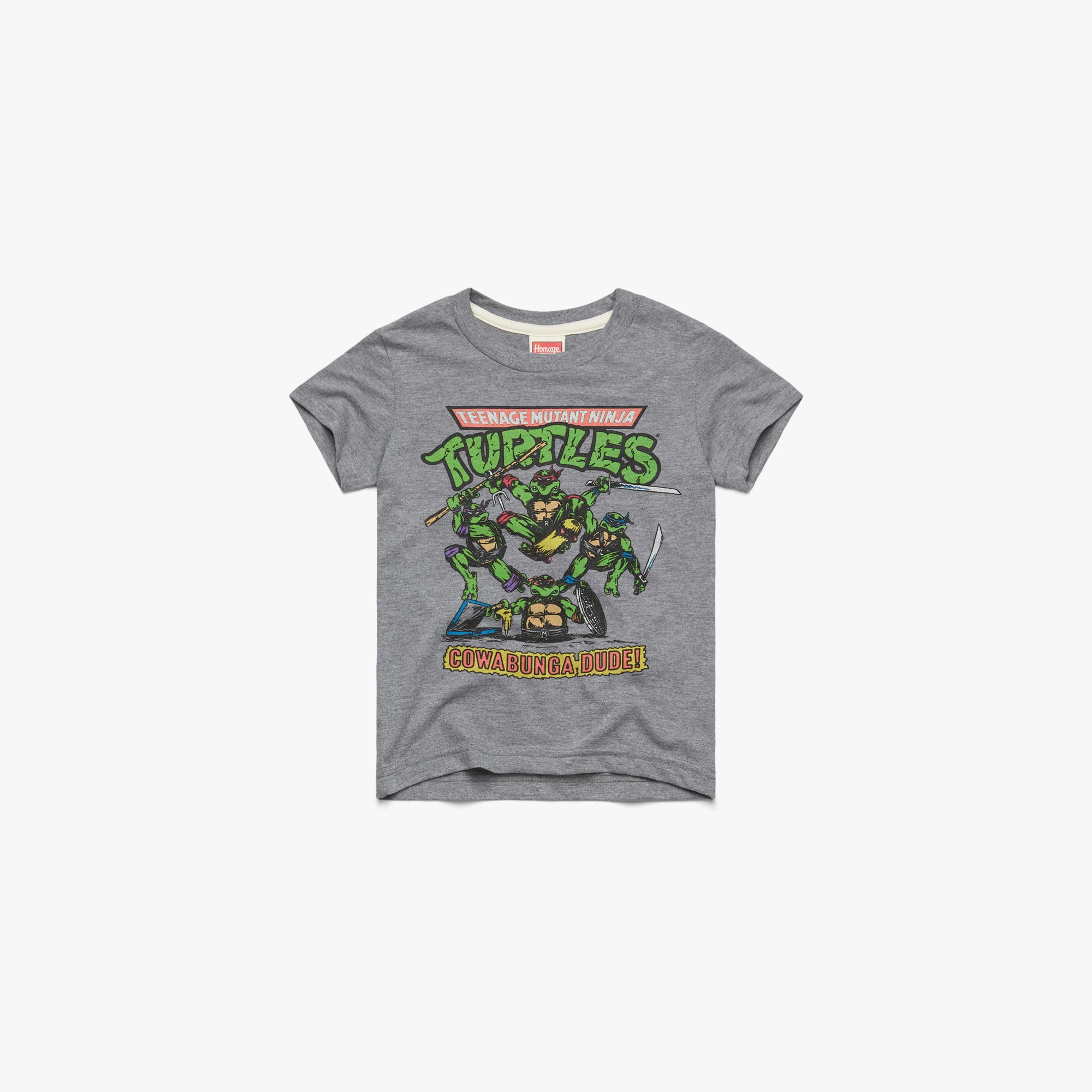 Youth TMNT Cowabunga Youth T-Shirt from Homage | Grey | Retro Nickelodeon T-Shirt from Homage.